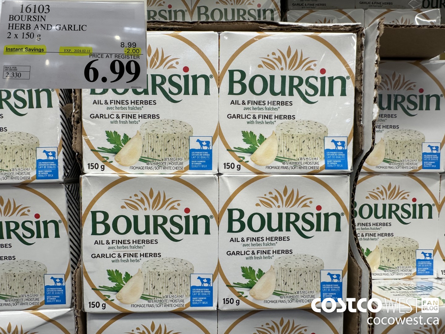 16103 BOURSIN HERB AND GARLIC 2 x 150 g ($2.00 INSTANT SAVINGS EXPIRES ON 2024-02-11) $6.99