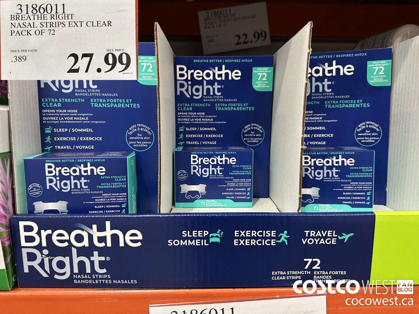 3186011 BREATHE RIGHT NASAL STRIPS EXT CLEAR PACK OF 72 $27.99