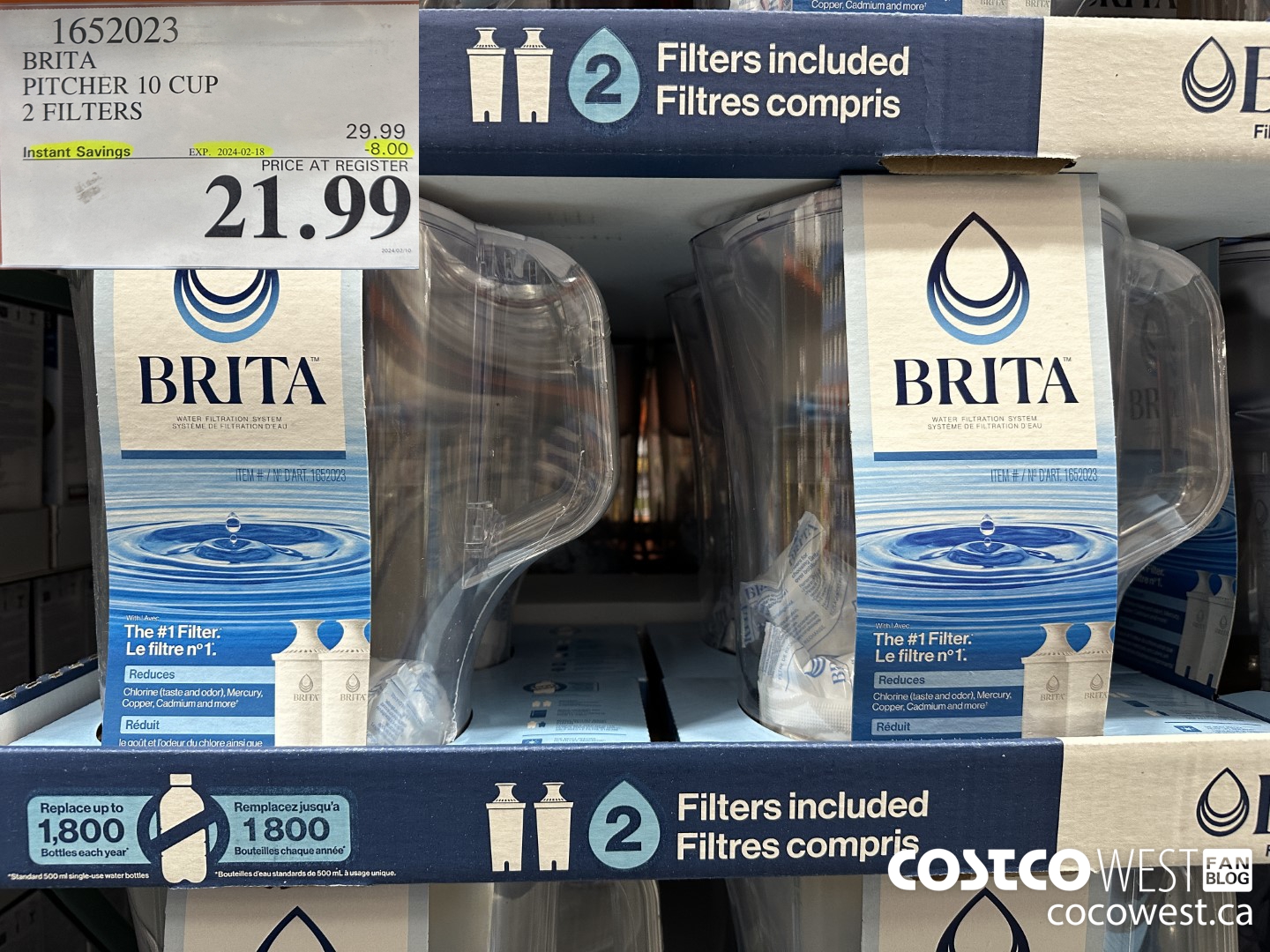 1652023 BRITA PITCHER 10 CUP 2 FILTERS ($8.00 INSTANT SAVINGS EXPIRES ON 2024-02-18) $21.99