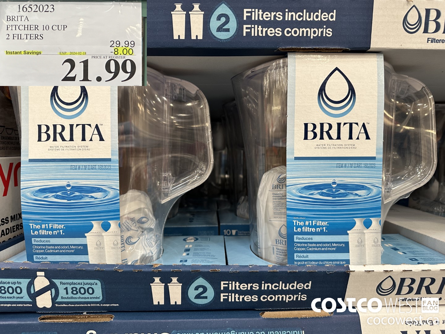 1652023 BRITA PITCHER 10 CUP 2 FILTERS ($8.00 INSTANT SAVINGS EXPIRES ON 2024-02-18) $21.99