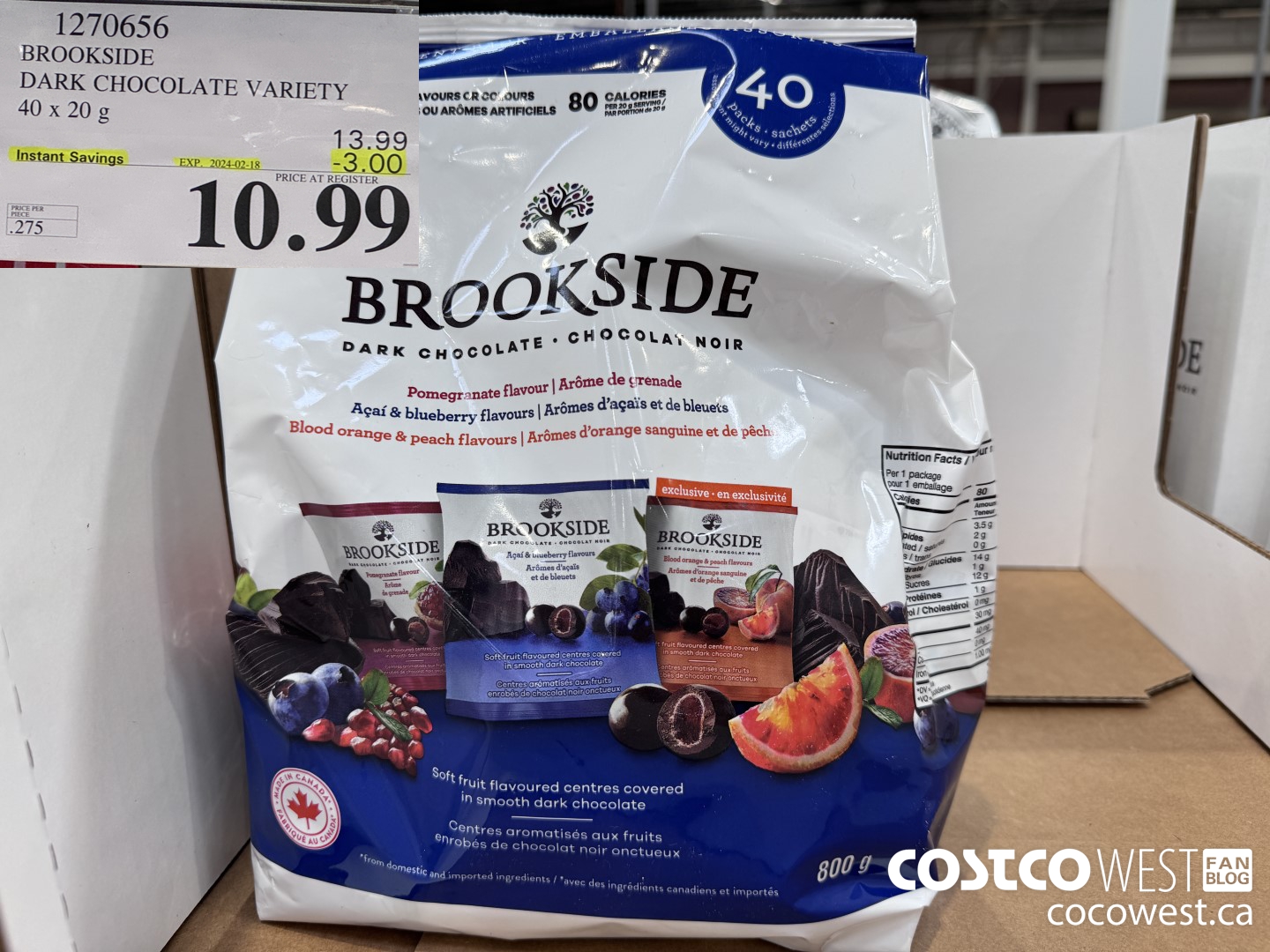 1270656 BROOKSIDE SUPERFRUIT VARIETY 40 x 20 g ($3.00 INSTANT SAVINGS EXPIRES ON 2024-02-18) $10.99