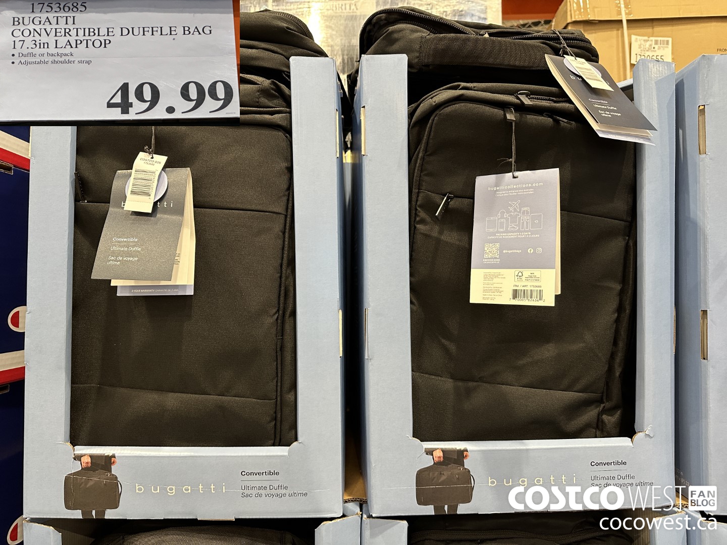 1753685 BUGATTI CONVERTIBLE DUFFLE BAG 17.3IN LAPTOP $49.99