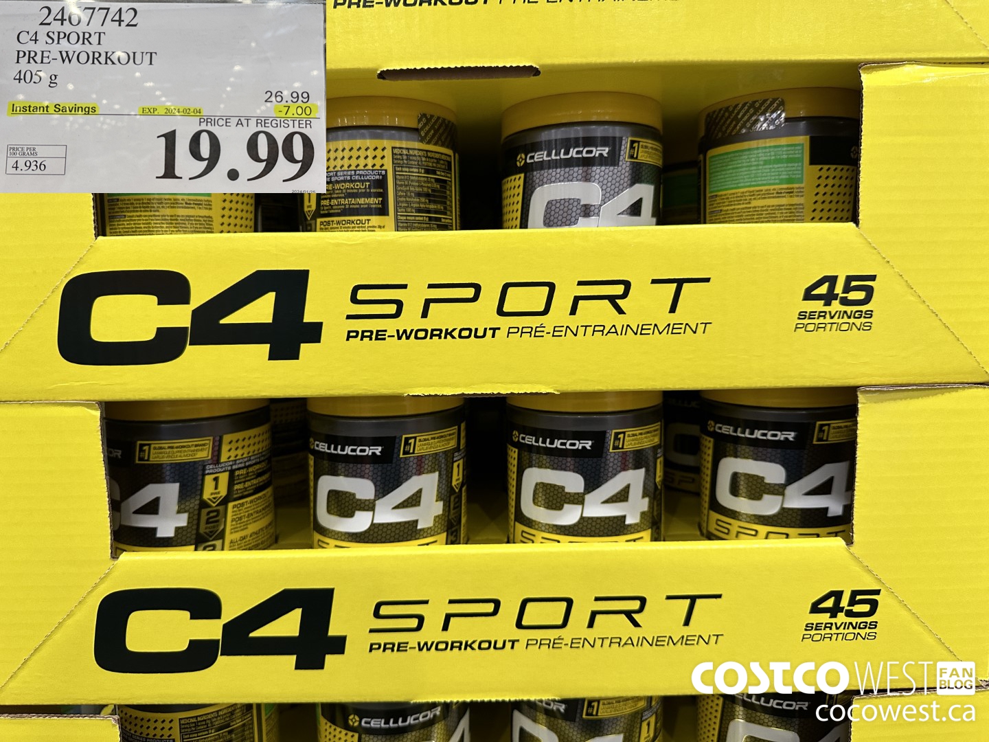 2467742 C4 SPORT PRE-WORKOUT 405 G ($7.00 INSTANT SAVINGS EXPIRES ON 2024-02-04) $19.99