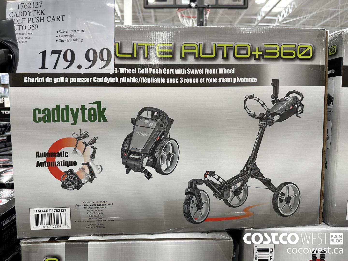1762127 CADDYTEK GOLF PUSH CART AUTO 360 $179.99
