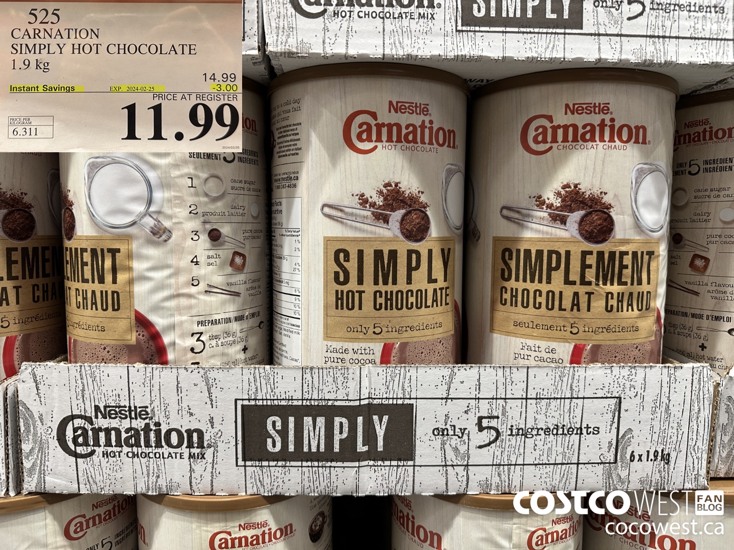 525 CARNATION 5 SIMPLE INGREDIENTS HOT CHOCOLATE 1.9 kg ($3.00 INSTANT SAVINGS EXPIRES ON 2024-02-25) $11.99
