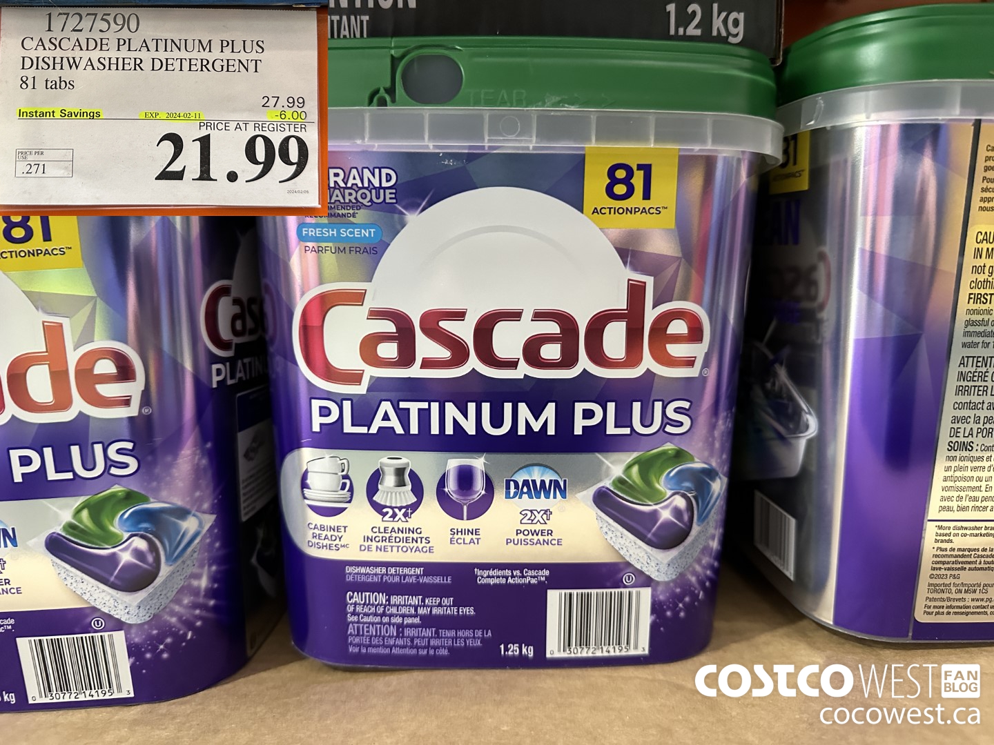 1727590 CASCADE PLATINUM PLUS DISHWASHER DETERGENT 81 TABS ($6.00 INSTANT SAVINGS EXPIRES ON 2024-02-11) $21.99