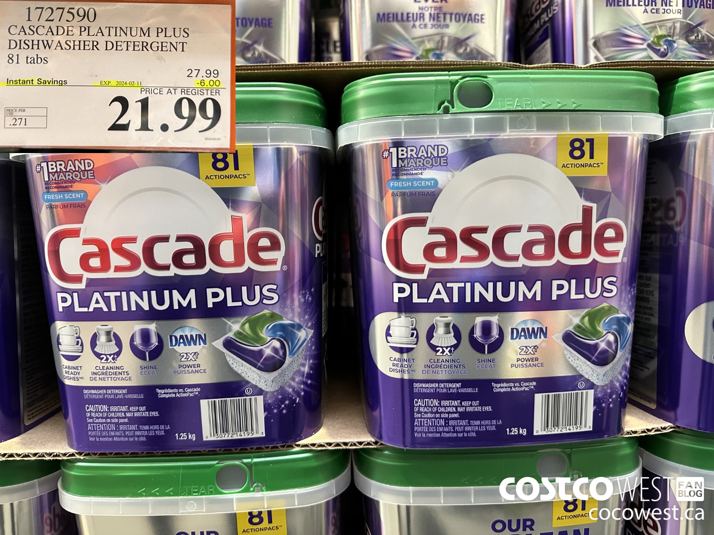 1727590 CASCADE PLATINUM PLUS DISHWASHER DETERGENT 81 TABS ($6.00 INSTANT SAVINGS EXPIRES ON 2024-02-11) $21.99