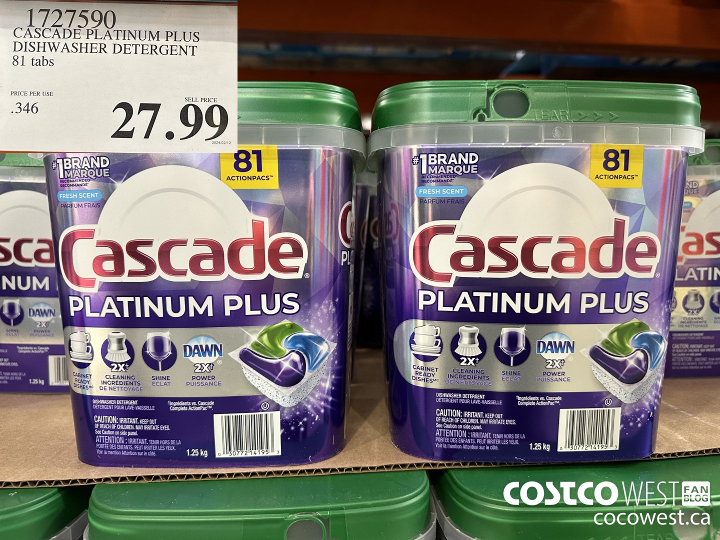 1727590 CASCADE PLATINUM PLUS DISHWASHER DETERGENT 81 TABS $27.99
