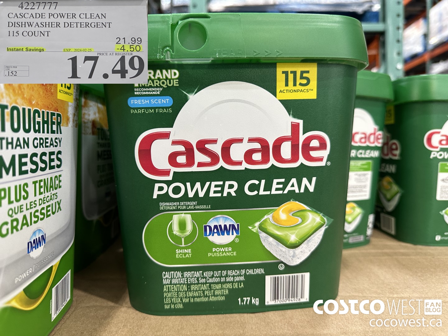 4227777 CASCADE POWER CLEAN DISHWASHER DETERGENT 115 COUNT ($4.50 INSTANT SAVINGS EXPIRES ON 2024-02-25) $17.49