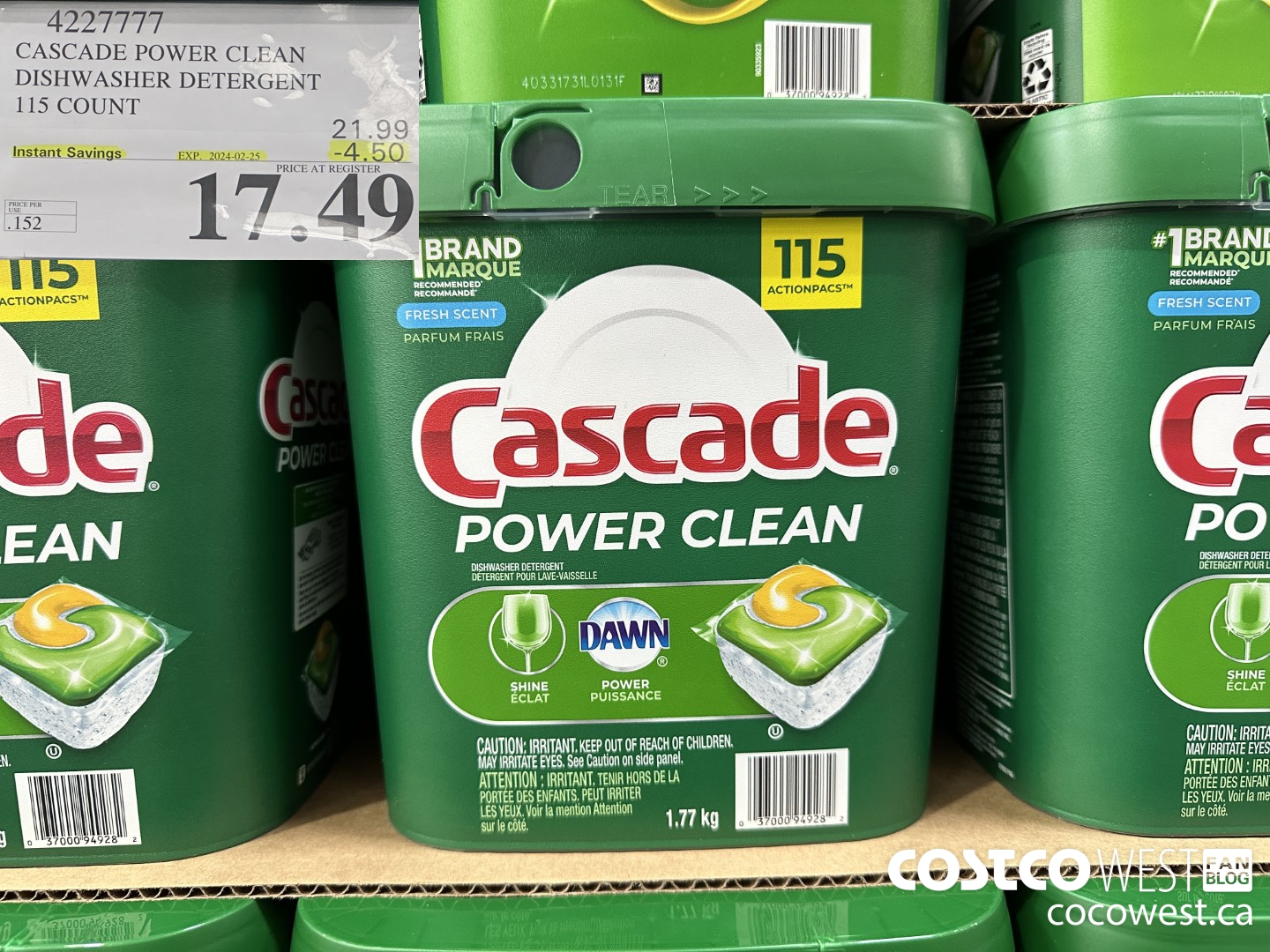 4227777 CASCADE POWER CLEAN DISHWASHER DETERGENT 115 COUNT ($4.50 INSTANT SAVINGS EXPIRES ON 2024-02-25) $17.49