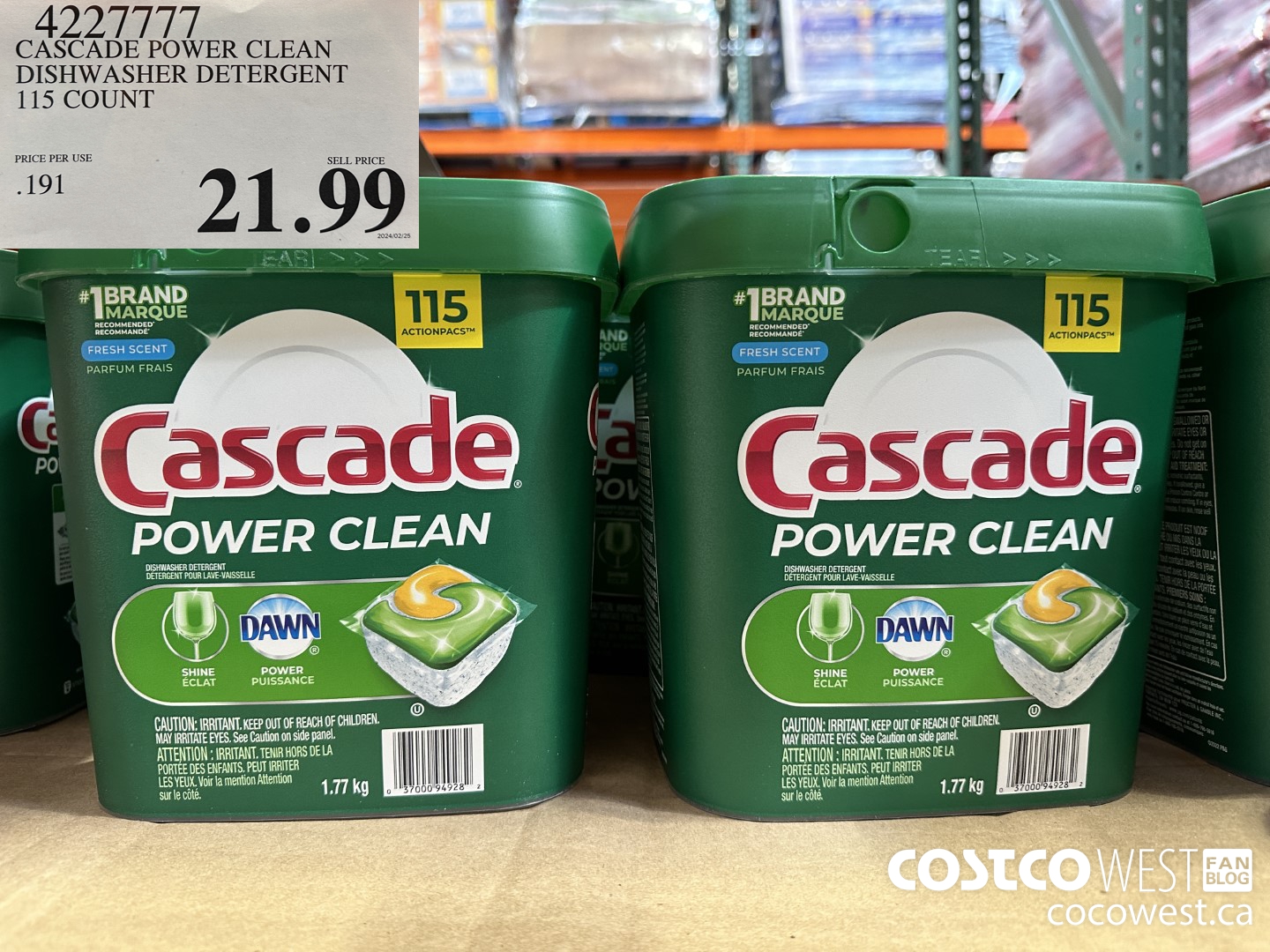 4227777 CASCADE POWER CLEAN DISHWASHER DETERGENT 115 COUNT $21.99