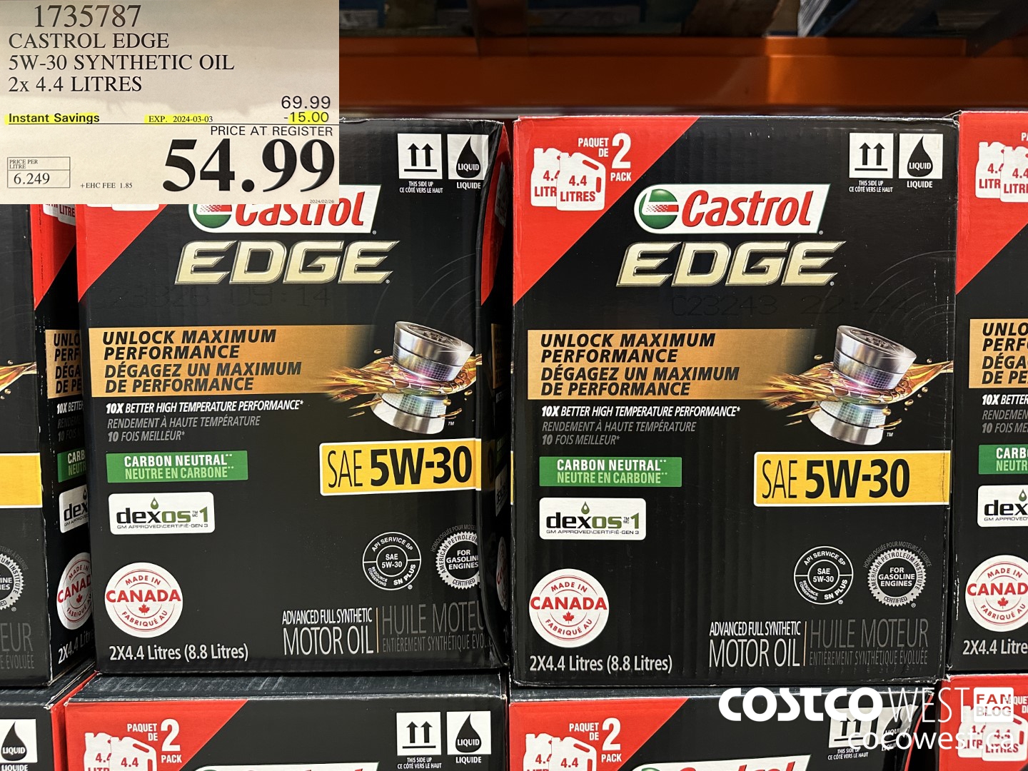 1735787 CASTROL EDGE 5W-30 SYNTHETIC OIL 2 X 4.4 LITRES ($15.00 INSTANT SAVINGS EXPIRES ON 2024-03-03) $54.99