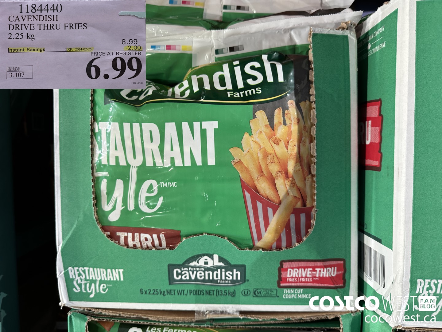 1184440 CAVENDISH DRIVE THRU FRIES 2.25 kg ($2.00 INSTANT SAVINGS EXPIRES ON 2024-02-25) $6.99