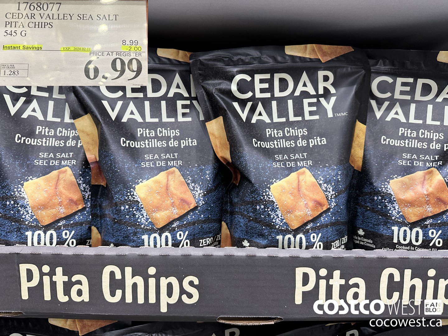 1768077 CEDAR VALLEY SEA SALT PITA CHIPS 545 G ($2.00 INSTANT SAVINGS EXPIRES ON 2024-02-11) $6.99