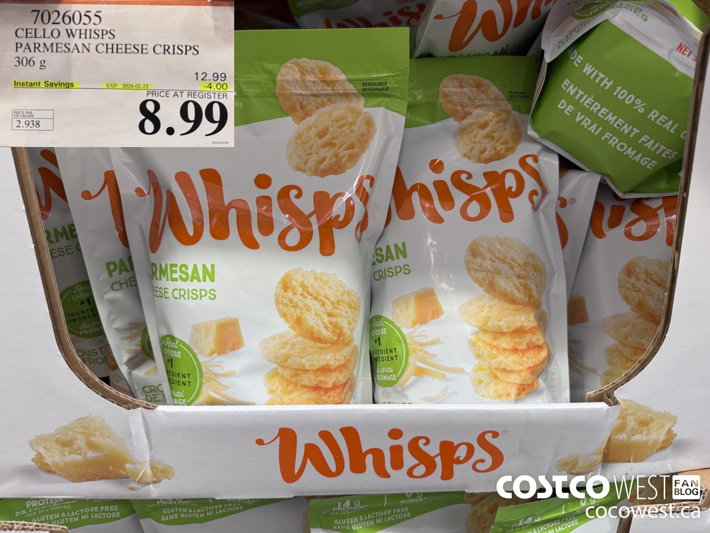 7026055 CELLO WHISPS PARMESAN CHEESE CRISPS 306G ($4.00 INSTANT SAVINGS EXPIRES ON 2024-02-25) $8.99