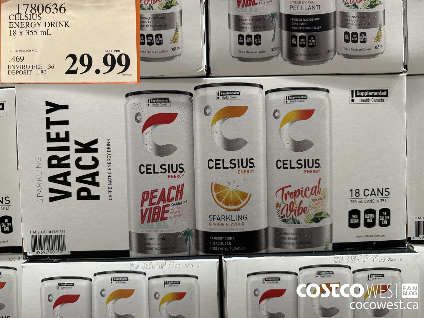 1780636 CELSIUS ENERGY DRINK 18 X 355 ML $29.99