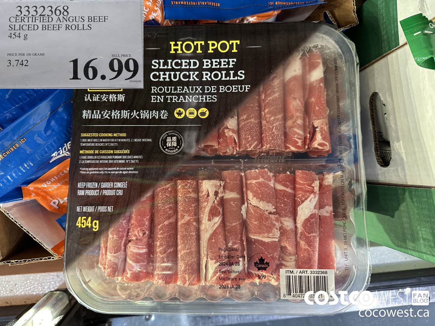 3332368 CERTIFIED ANGUS BEEF SLICED BEEF ROLLS 454 G $16.99