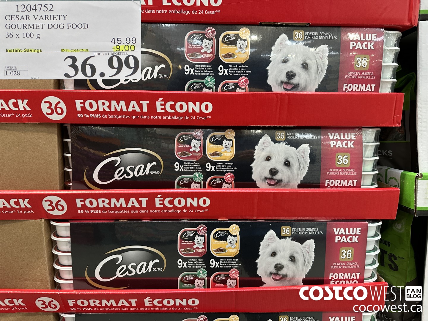 1204752 CESAR VARIETY GOURMET DOG FOOD 36 x 100 g ($9.00 INSTANT SAVINGS EXPIRES ON 2024-02-18) $36.99