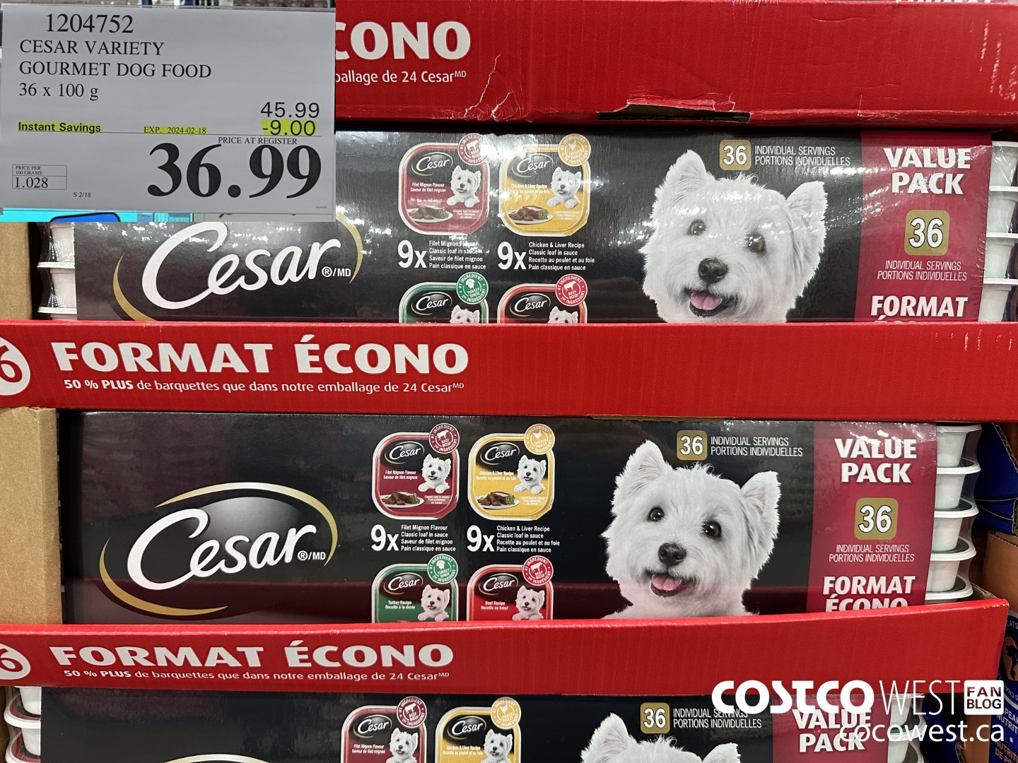 1204752 CESAR VARIETY GOURMET DOG FOOD 36 x 100 g ($9.00 INSTANT SAVINGS EXPIRES ON 2024-02-18) $36.99