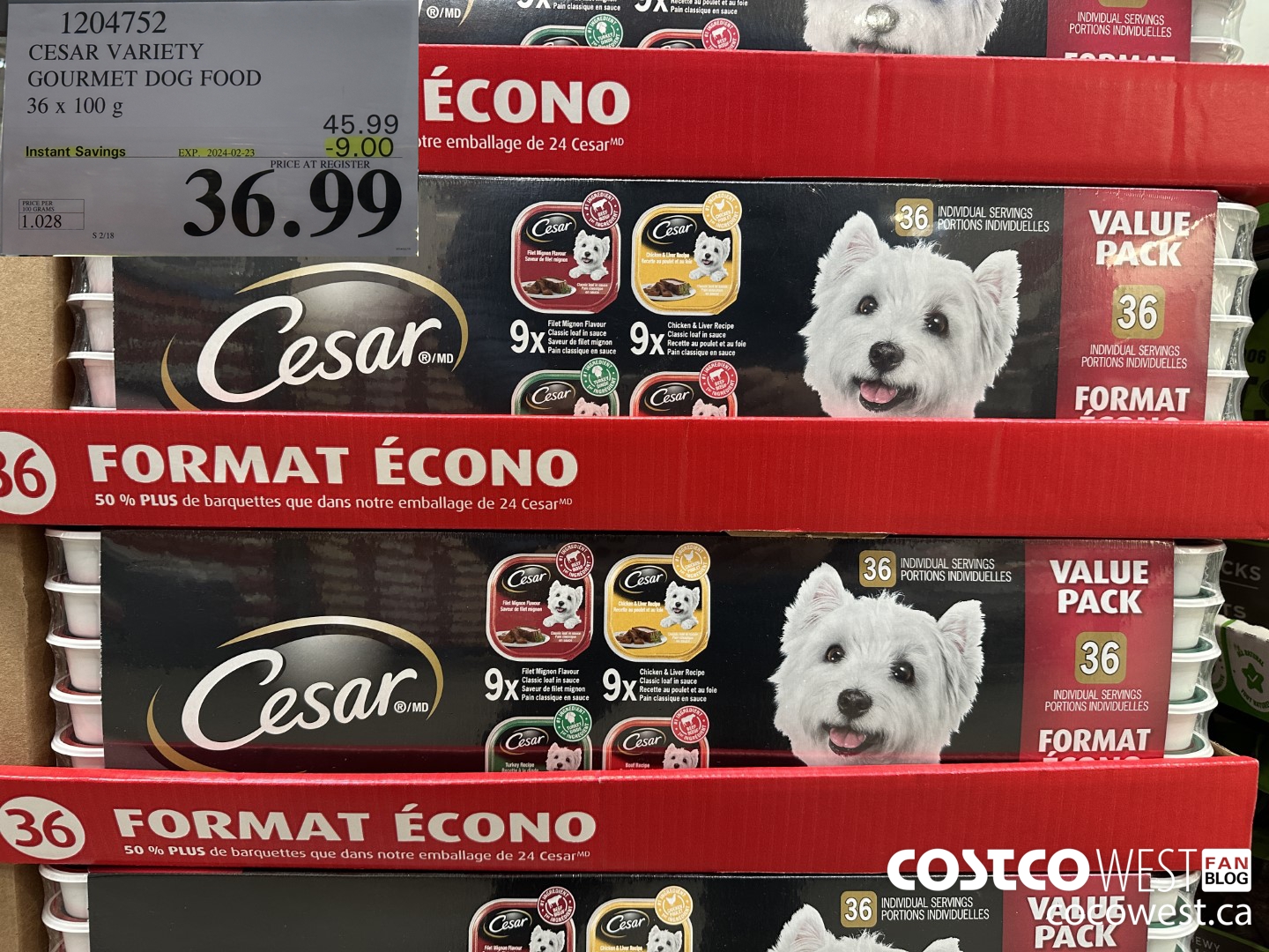 1204752 CESAR VARIETY GOURMET DOG FOOD 36 x 100 g ($9.00 INSTANT SAVINGS EXPIRES ON 2024-02-23) $36.99