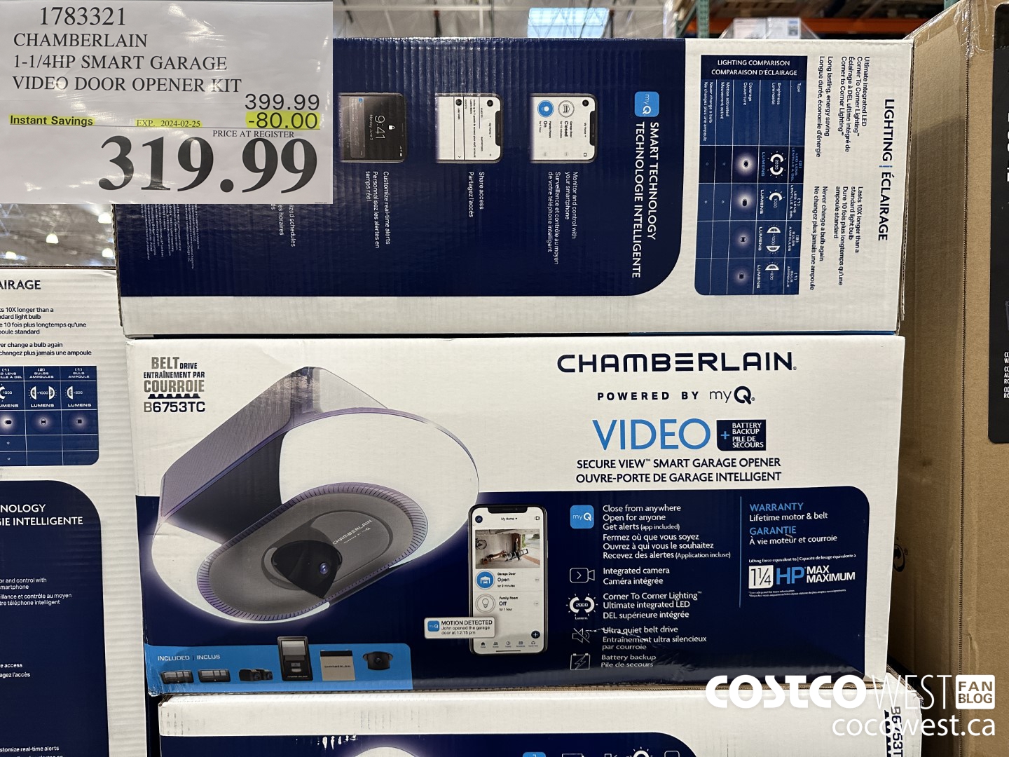 1783321 CHAMBERLAIN 1-1/4 HP SMART GARAGE VIDEO DOOR OPENER KIT ($80.00 INSTANT SAVINGS EXPIRES ON 2024-02-25) $319.99