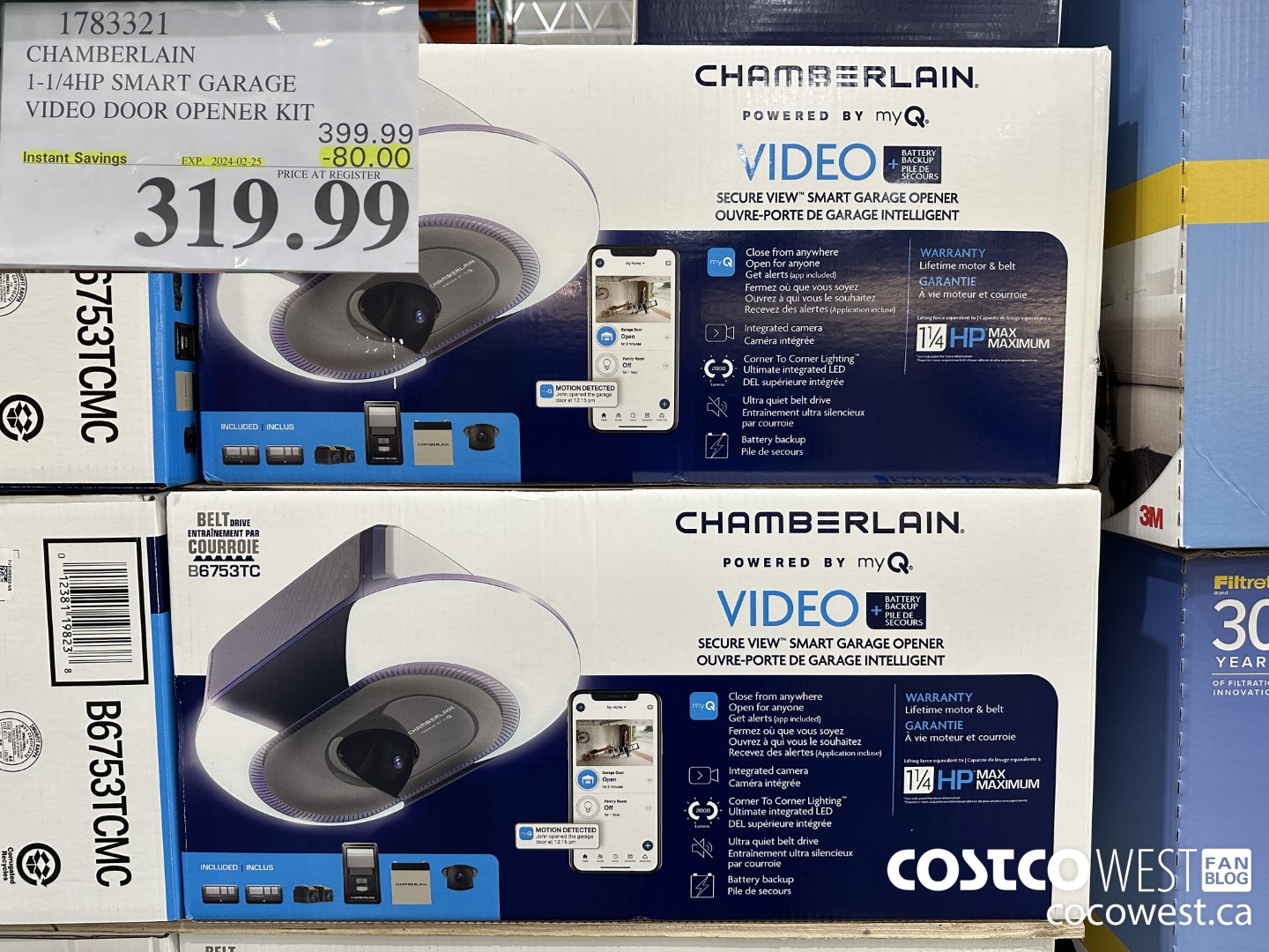 1783321 CHAMBERLAIN 1-1/4 HP SMART GARAGE VIDEO DOOR OPENER KIT ($80.00 INSTANT SAVINGS EXPIRES ON 2024-02-25) $319.99