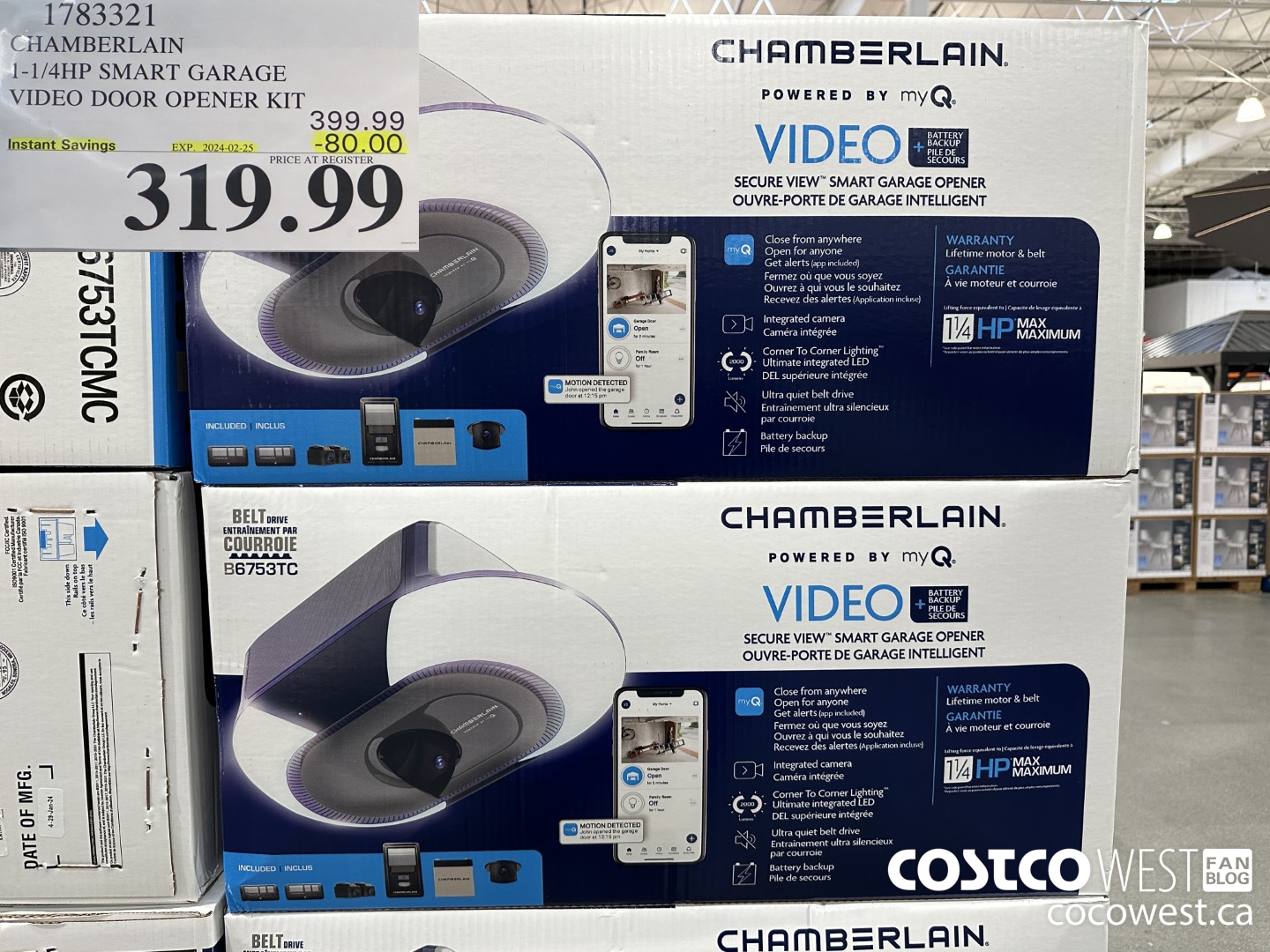 1783321 CHAMBERLAIN 1-1/4 HP SMART GARAGE VIDEO DOOR OPENER KIT ($80.00 INSTANT SAVINGS EXPIRES ON 2024-02-25) $319.99