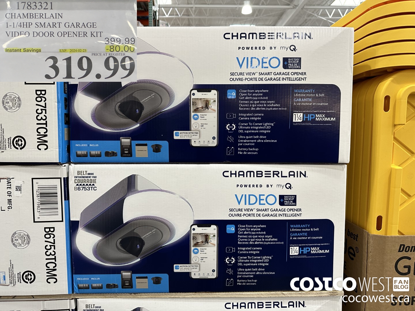 1783321 CHAMBERLAIN 1-1/4 HP SMART GARAGE VIDEO DOOR OPENER KIT ($80.00 INSTANT SAVINGS EXPIRES ON 2024-02-25) $319.99