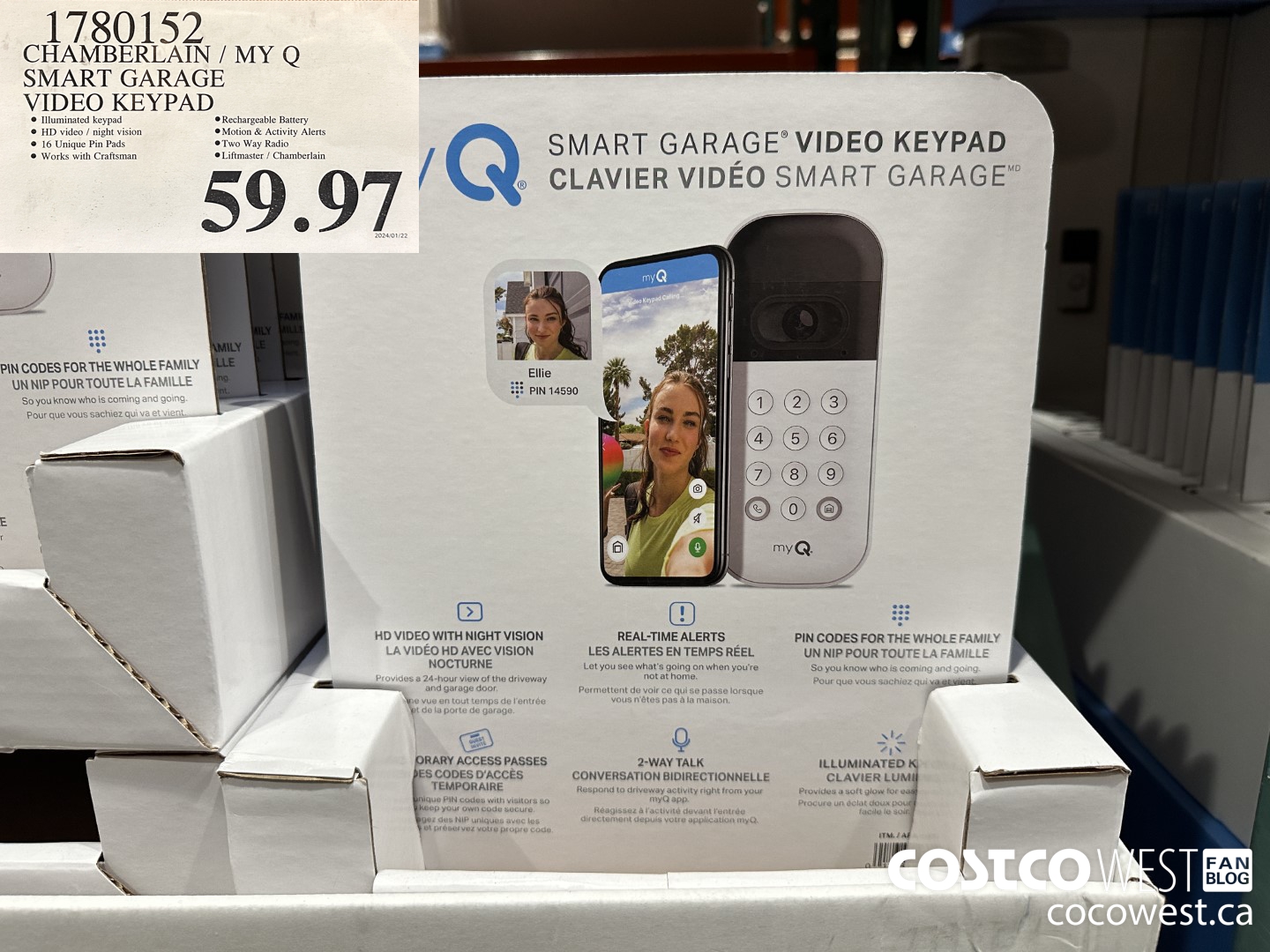 1780152 CHAMBERLAIN / MY Q SMART GARAGE VIDEO KEYPAD $59.97