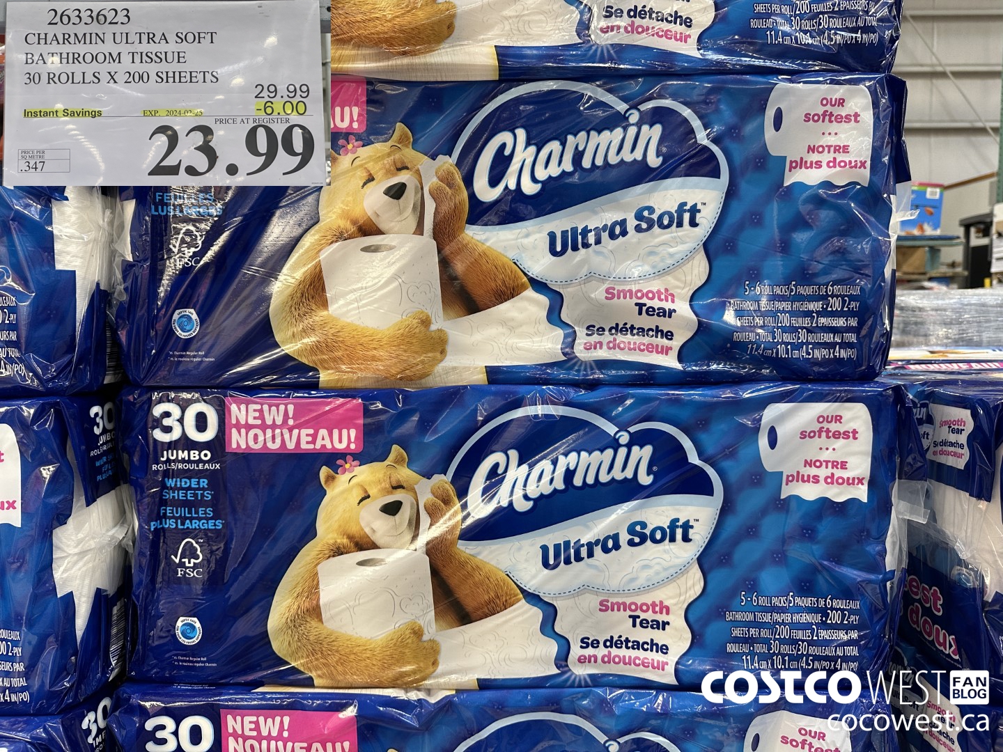 2633623 CHARMIN ULTRA SOFT BATHROOM TISSUE 30 ROLLS X 200 SHEETS ($6.00 INSTANT SAVINGS EXPIRES ON 2024-02-25) $23.99
