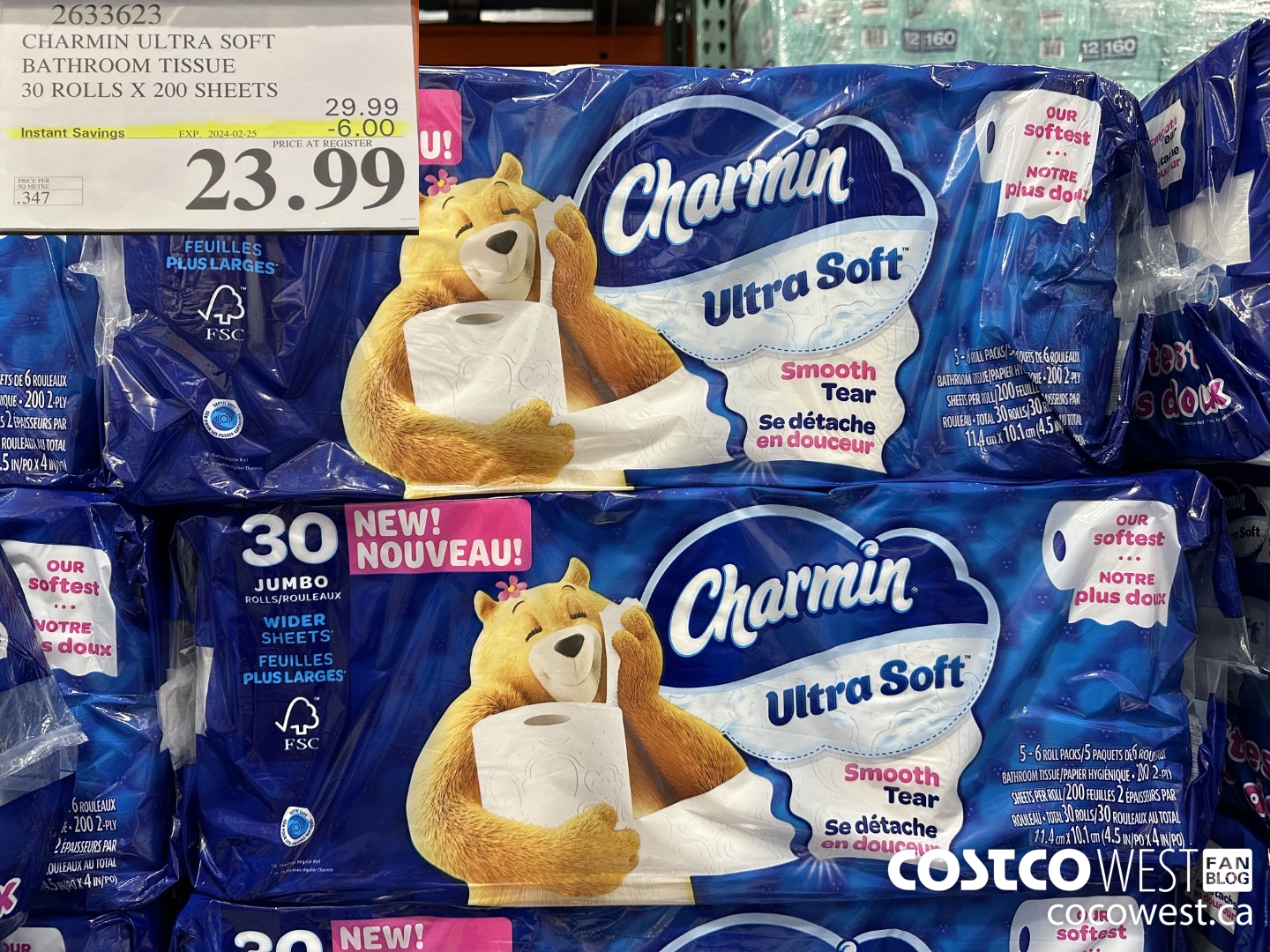 2633623 CHARMIN ULTRA SOFT BATHROOM TISSUE 30 ROLLS X 200 SHEETS ($6.00 INSTANT SAVINGS EXPIRES ON 2024-02-25) $23.99