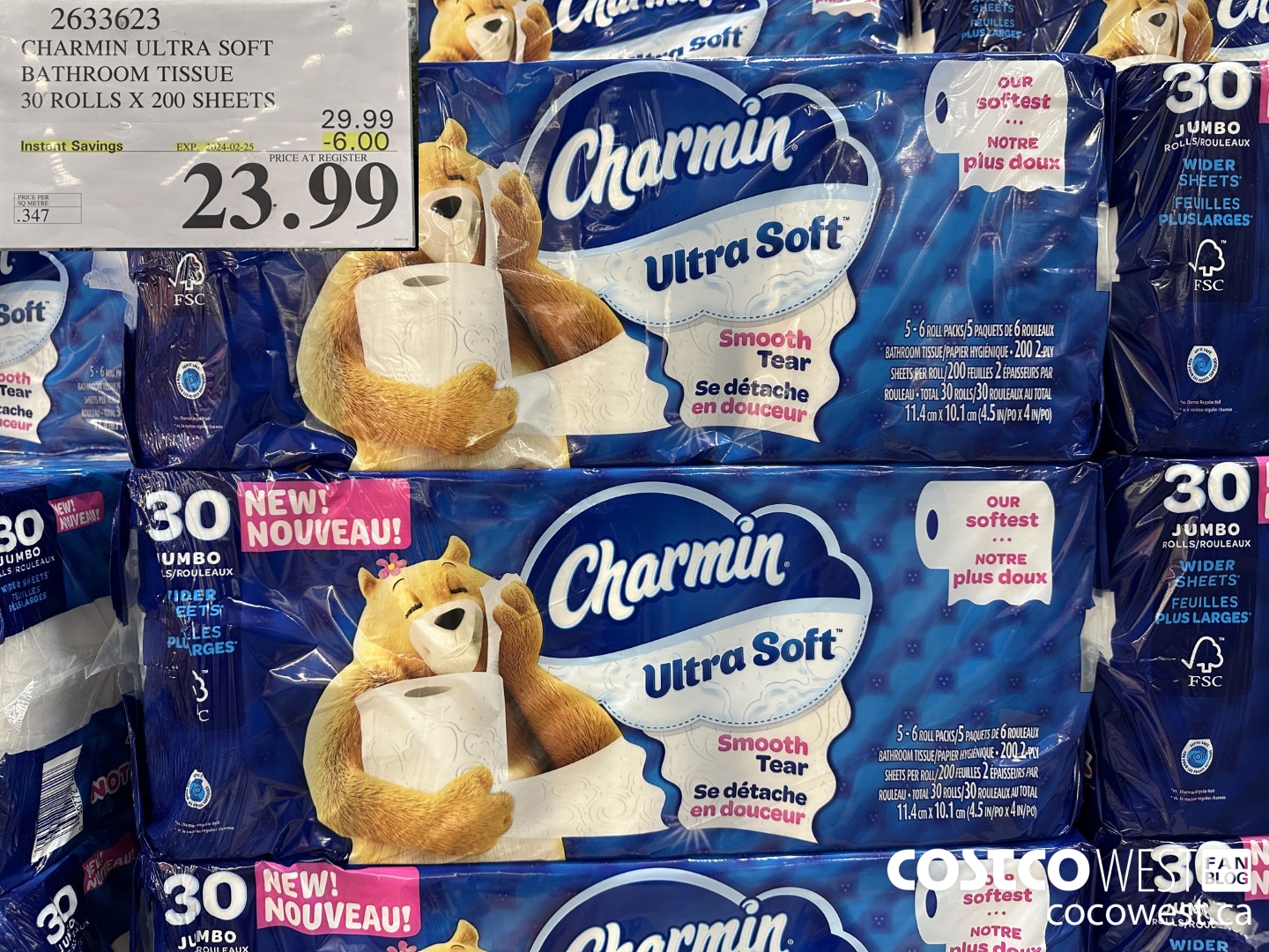 2633623 CHARMIN ULTRA SOFT BATHROOM TISSUE 30 ROLLS X 200 SHEETS ($6.00 INSTANT SAVINGS EXPIRES ON 2024-02-25) $23.99
