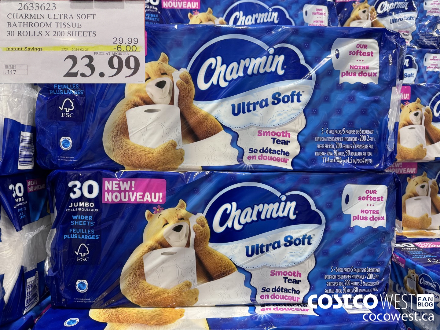 2633623 CHARMIN ULTRA SOFT BATHROOM TISSUE 30 ROLLS X 200 SHEETS ($6.00 INSTANT SAVINGS EXPIRES ON 2024-02-25) $23.99