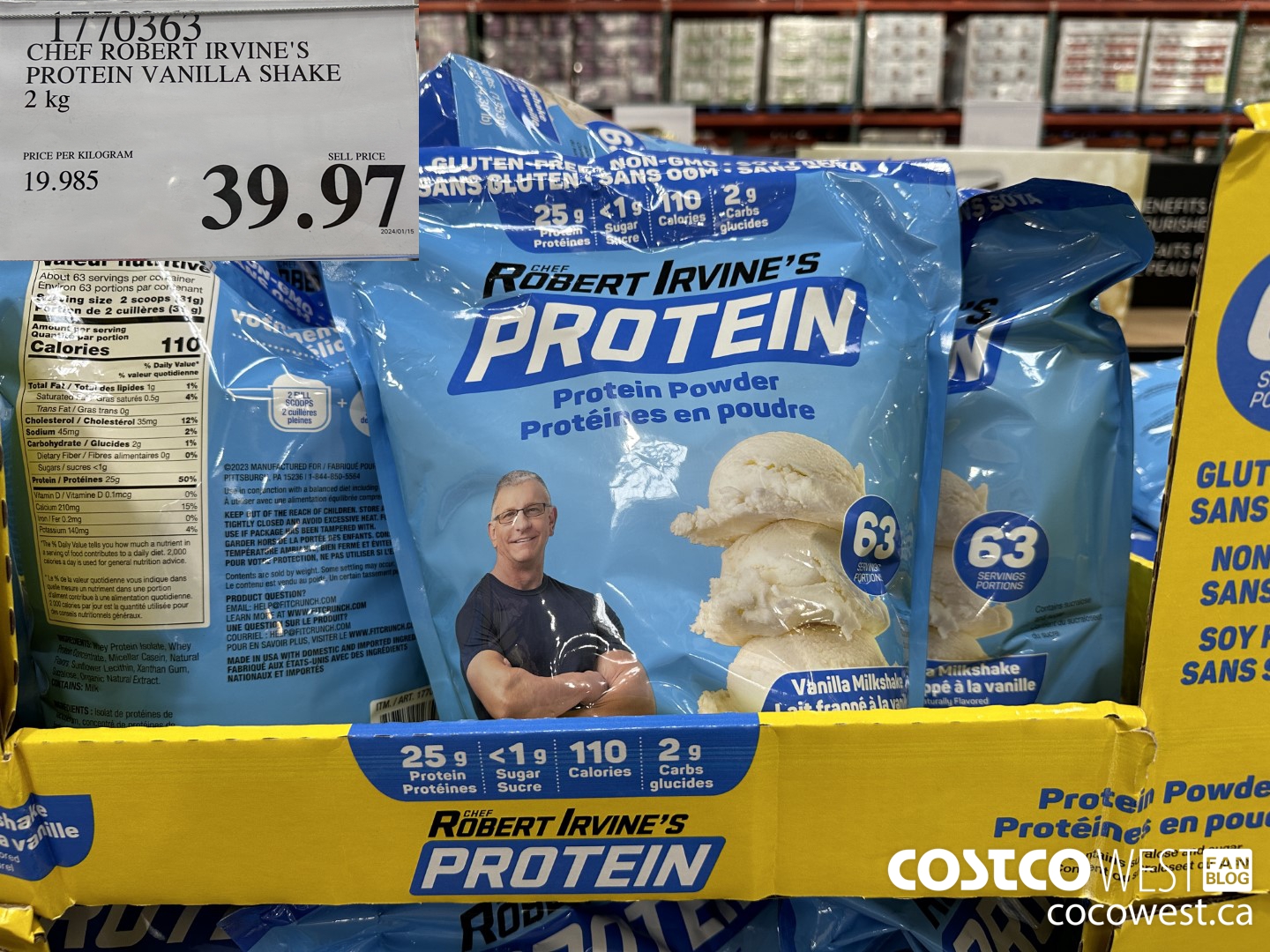 1770363 CHEF ROBERT IRVINE'S PROTEIN VANILLA SHAKE 2 KG $39.97