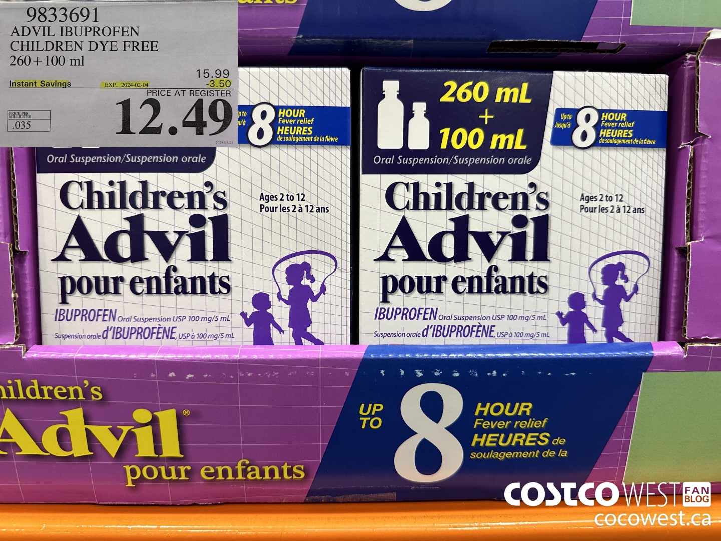 9833691 CHILDREN'S ADVIL ORAL SUSPENSION IBUPROFEN 260+100ML ($3.50 INSTANT SAVINGS EXPIRES ON 2024-02-04) $12.49