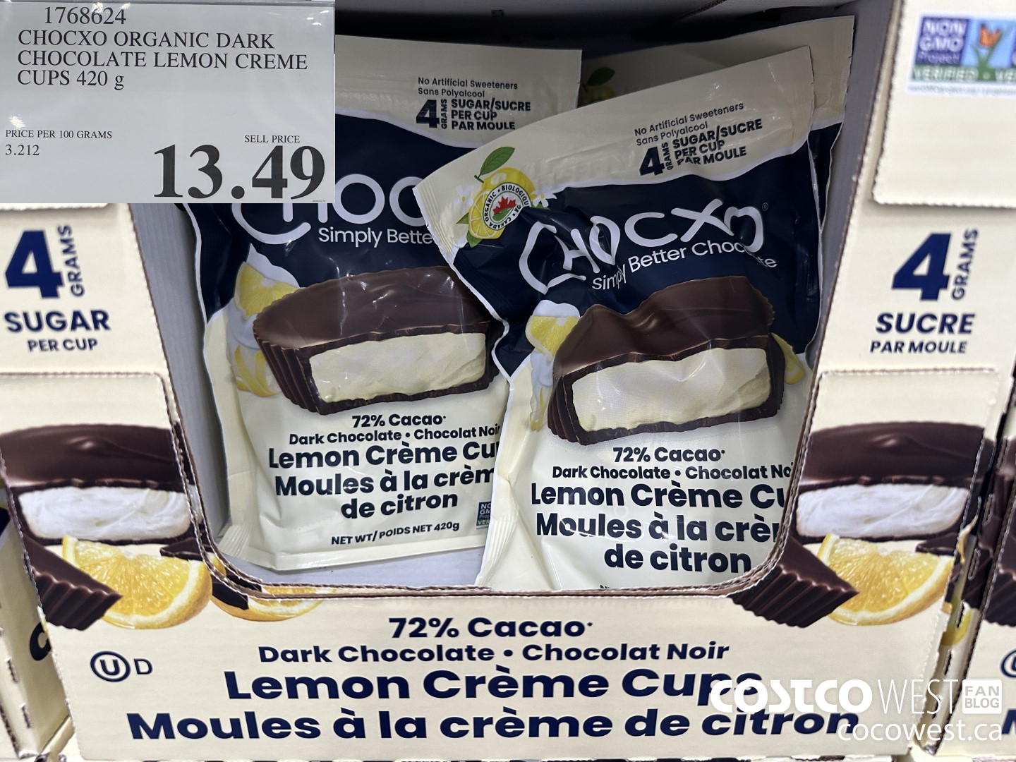 1768624 CHOCXO ORGANIC DARK CHOCOLATE LEMON CREME CUPS 420G $13.49