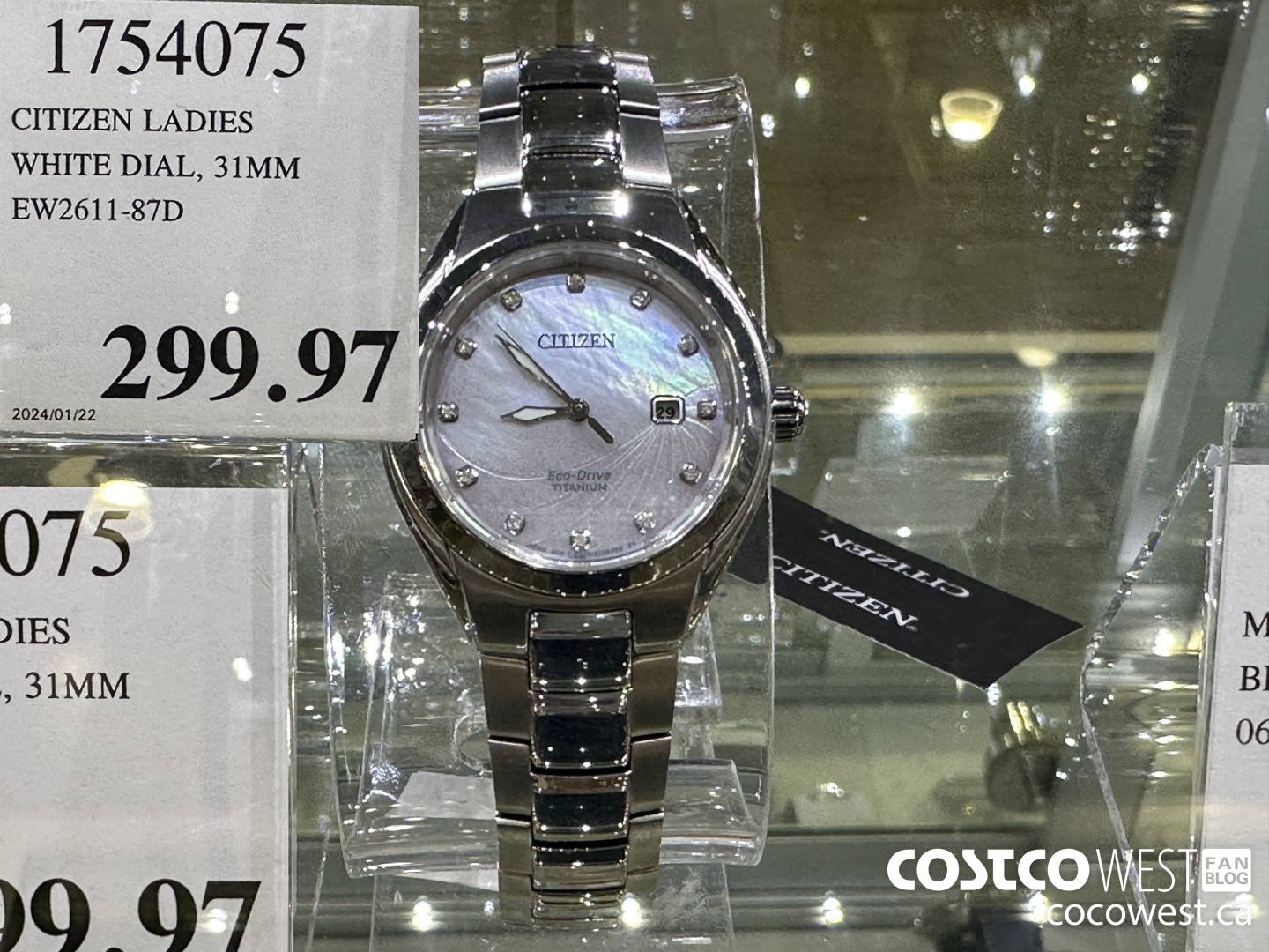 1754075 CITIZEN LADIES WHITE DIAL 31MM EW2611-87D $299.97