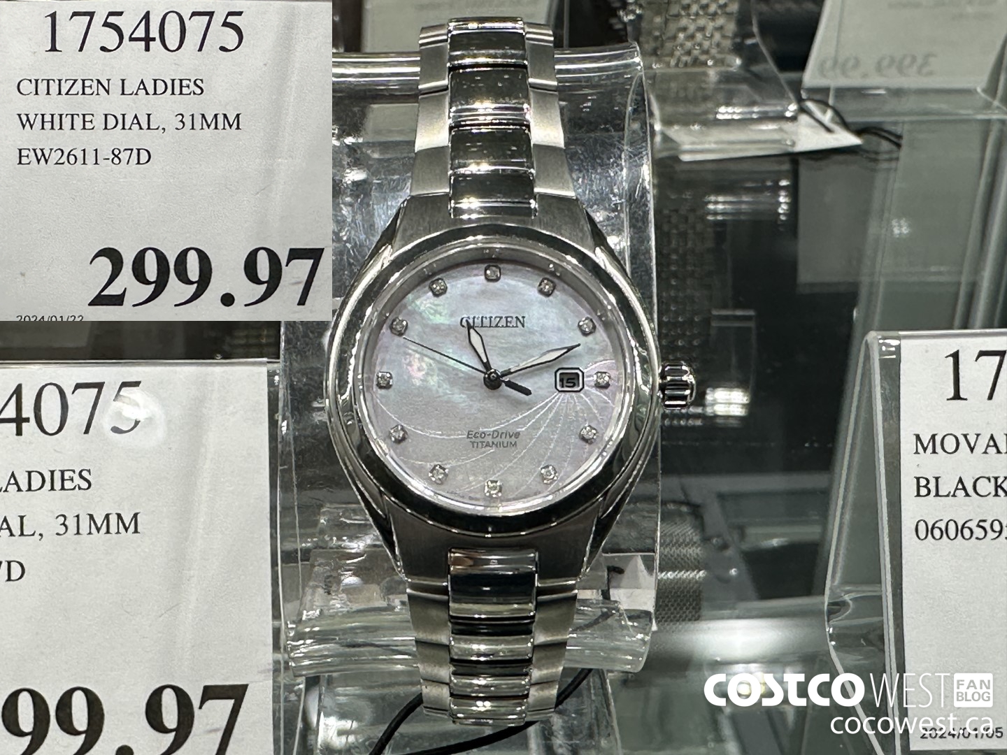 1754075 CITIZEN LADIES WHITE DIAL 31MM EW2611-87D $299.97