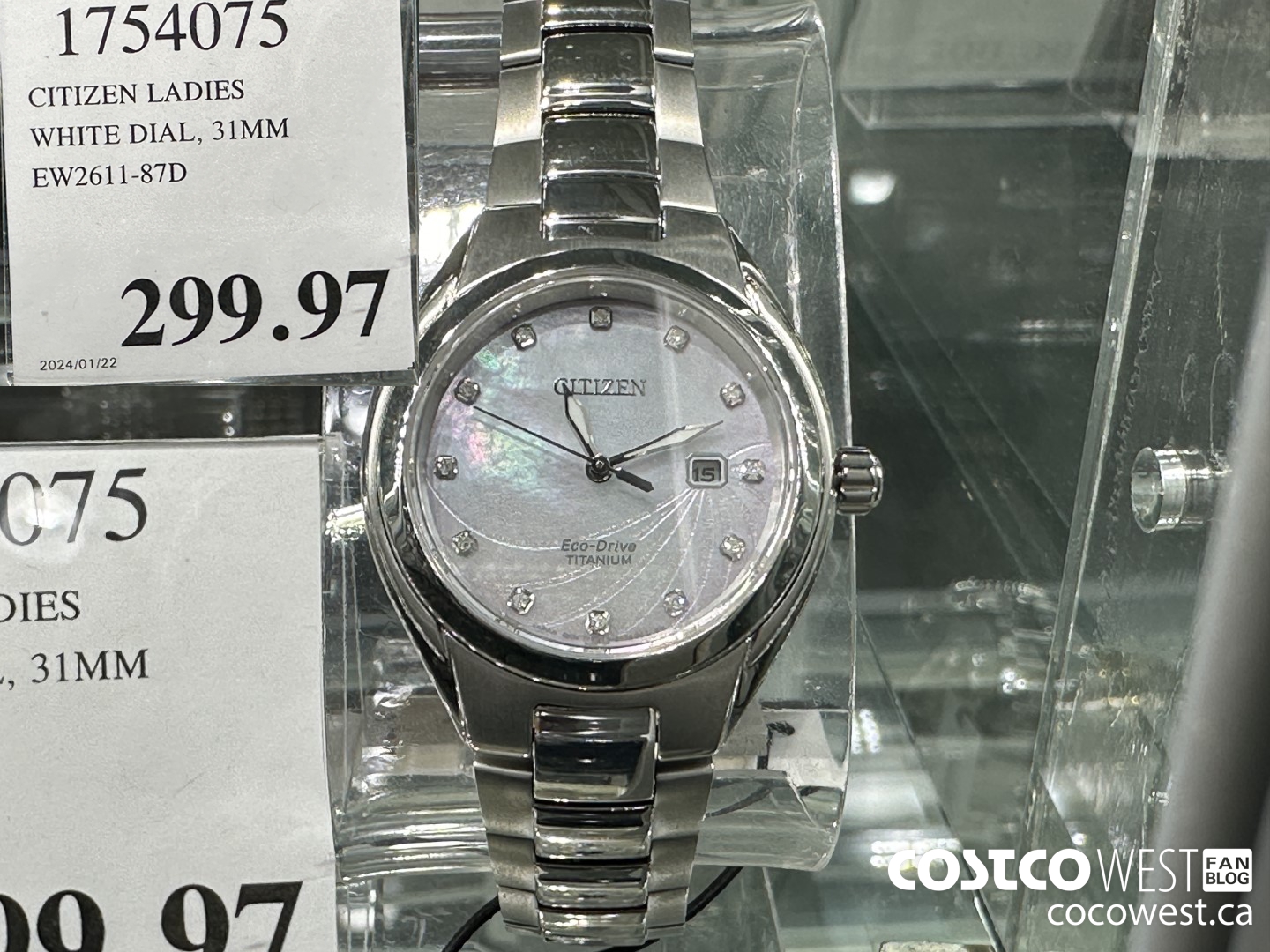 1754075 CITIZEN LADIES WHITE DIAL 31MM EW2611-87D $299.97