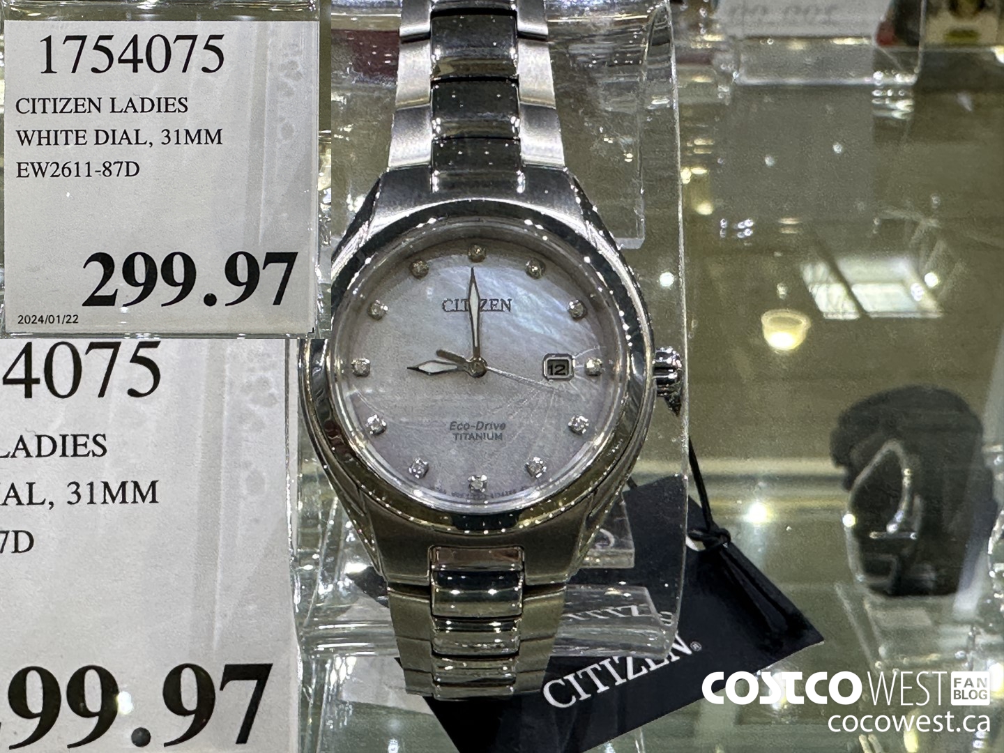 1754075 CITIZEN LADIES WHITE DIAL 31MM EW2611-87D $299.97