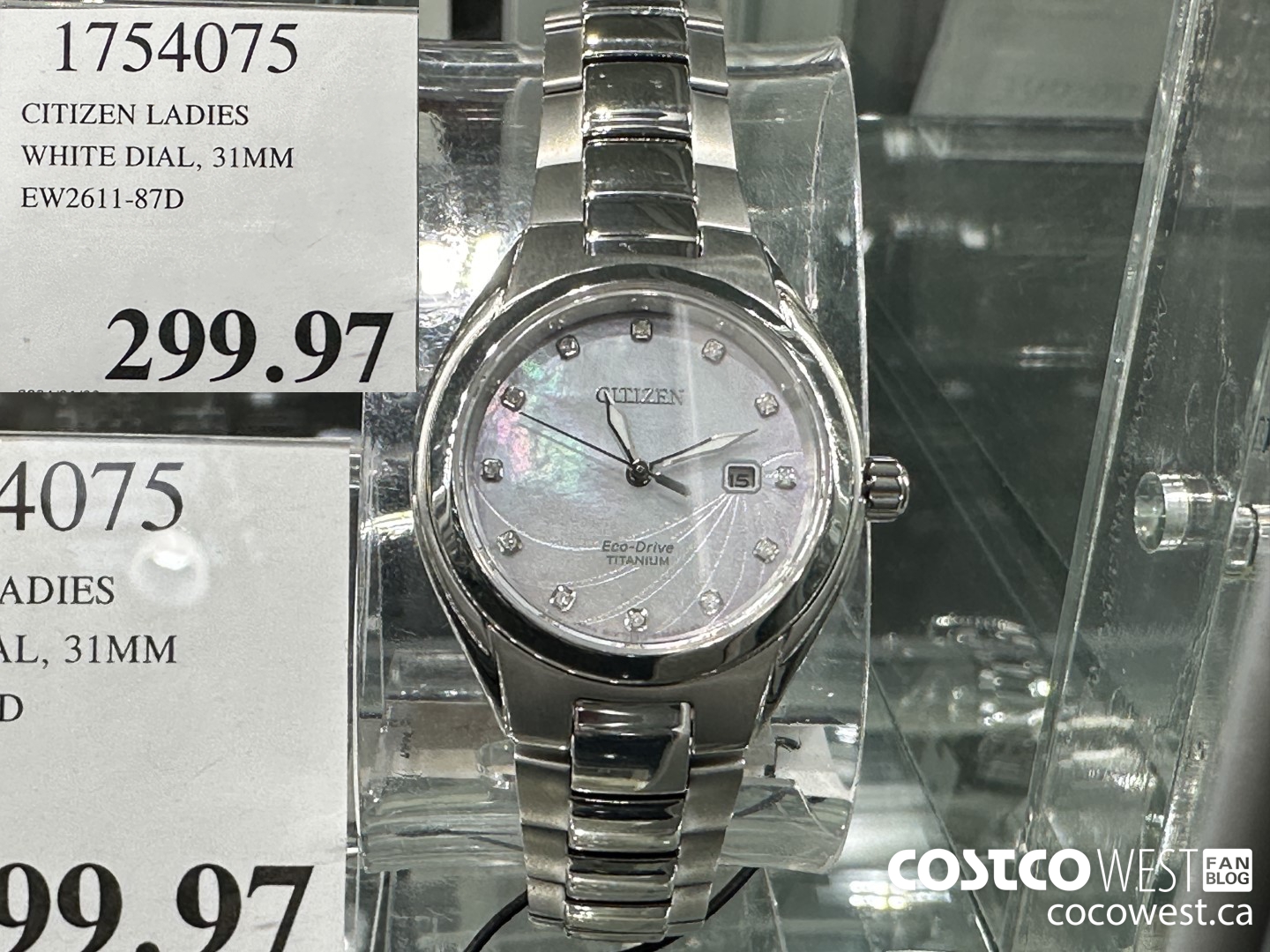 1754075 CITIZEN LADIES WHITE DIAL 31MM EW2611-87D $299.97