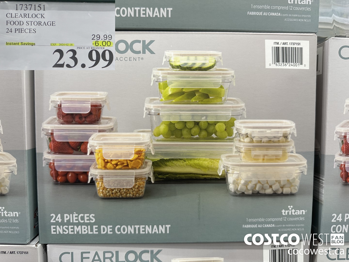 1737151 CLEARLOCK FOOD STORAGE 24 PIECES ($6.00 INSTANT SAVINGS EXPIRES ON 2024-02-18) $23.99