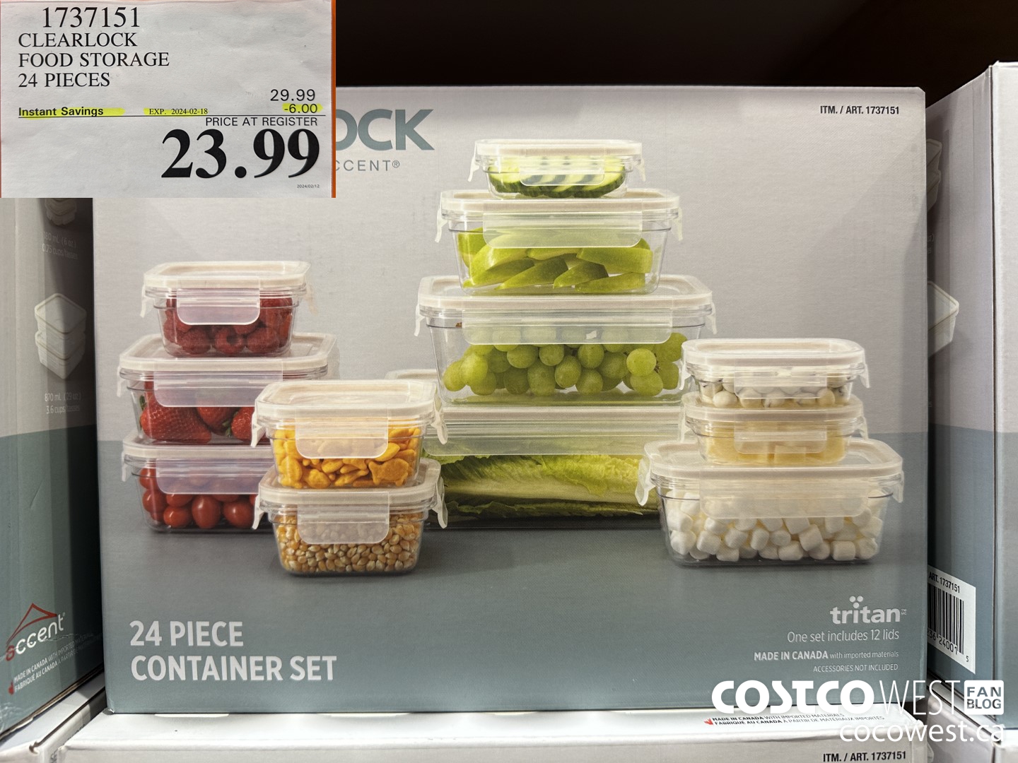 1737151 CLEARLOCK FOOD STORAGE 24 PIECES ($6.00 INSTANT SAVINGS EXPIRES ON 2024-02-18) $23.99