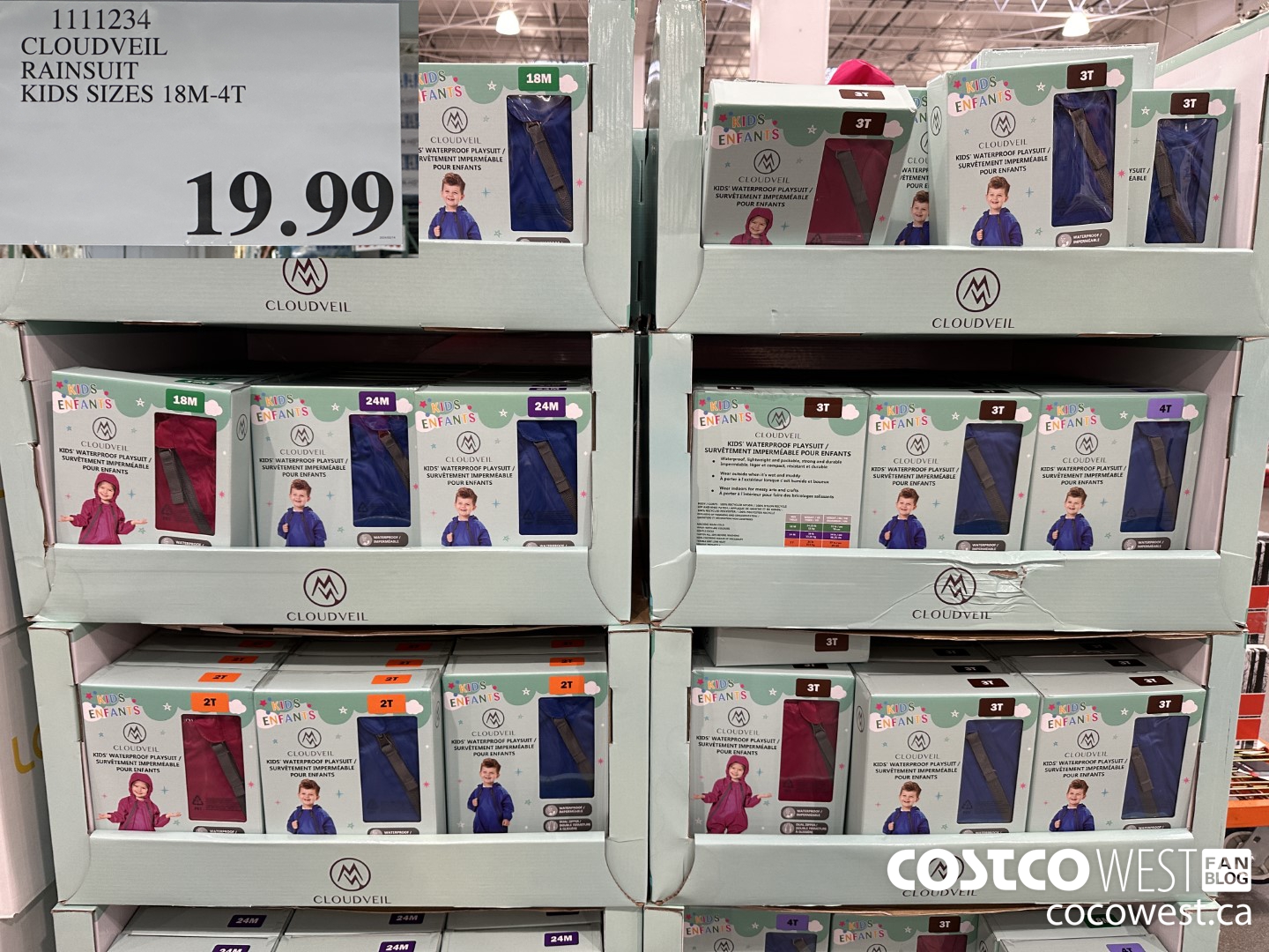 1111234 CLOUDVEIL RAINSUIT KIDS SIZES 12M-4T $19.99