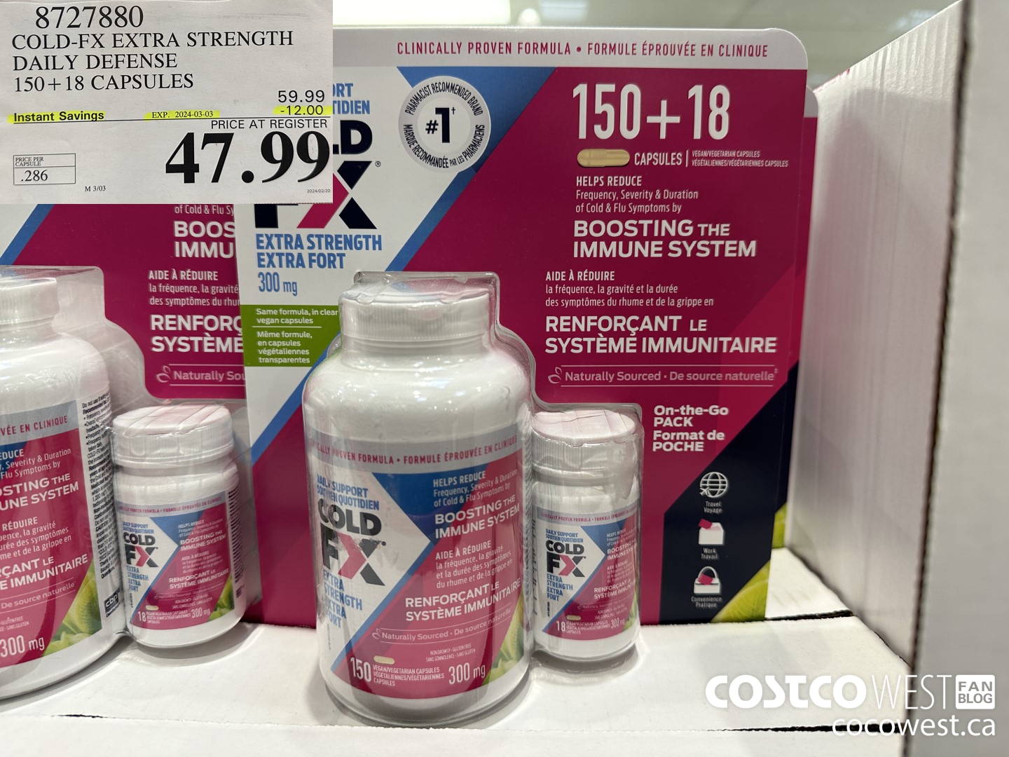 8727880 COLD-FX EXTRA STRENGTH DAILY DEFENSE 150 + 18 CAPSULES ($12.00 INSTANT SAVINGS EXPIRES ON 2024-03-03) $47.99