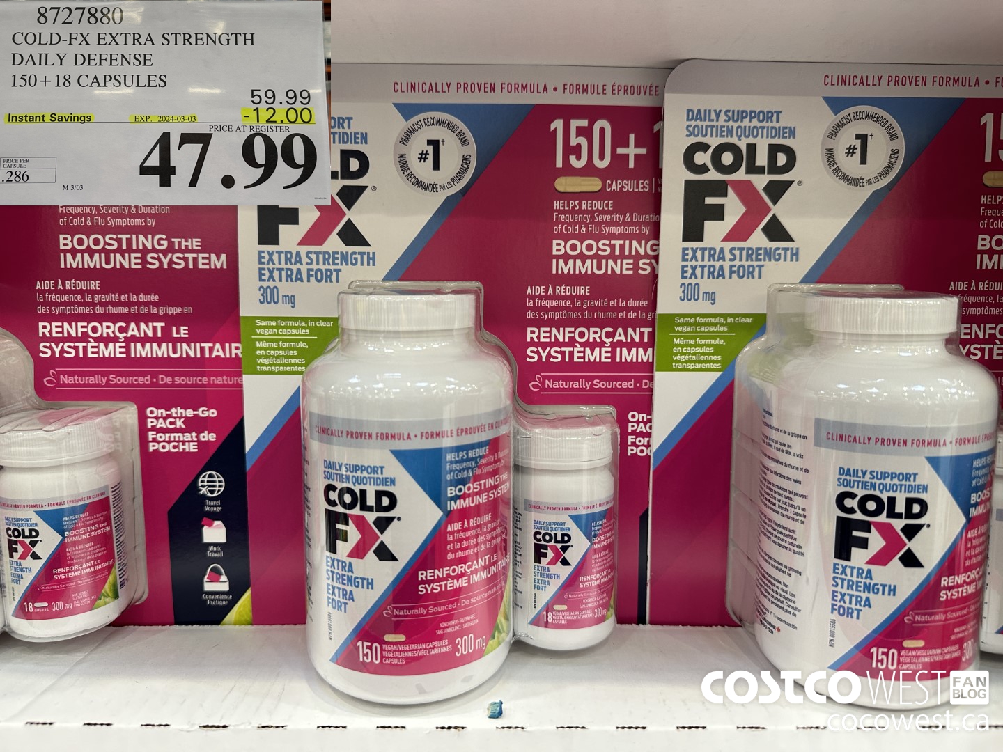 8727880 COLD-FX EXTRA STRENGTH DAILY DEFENSE 150 + 18 CAPSULES ($12.00 INSTANT SAVINGS EXPIRES ON 2024-03-03) $47.99