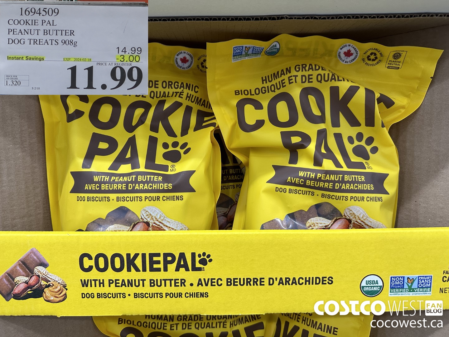 1694509 COOKIE PAL PEANUT BUTTER DOG TREATS 908G ($3.00 INSTANT SAVINGS EXPIRES ON 2024-02-18) $11.99