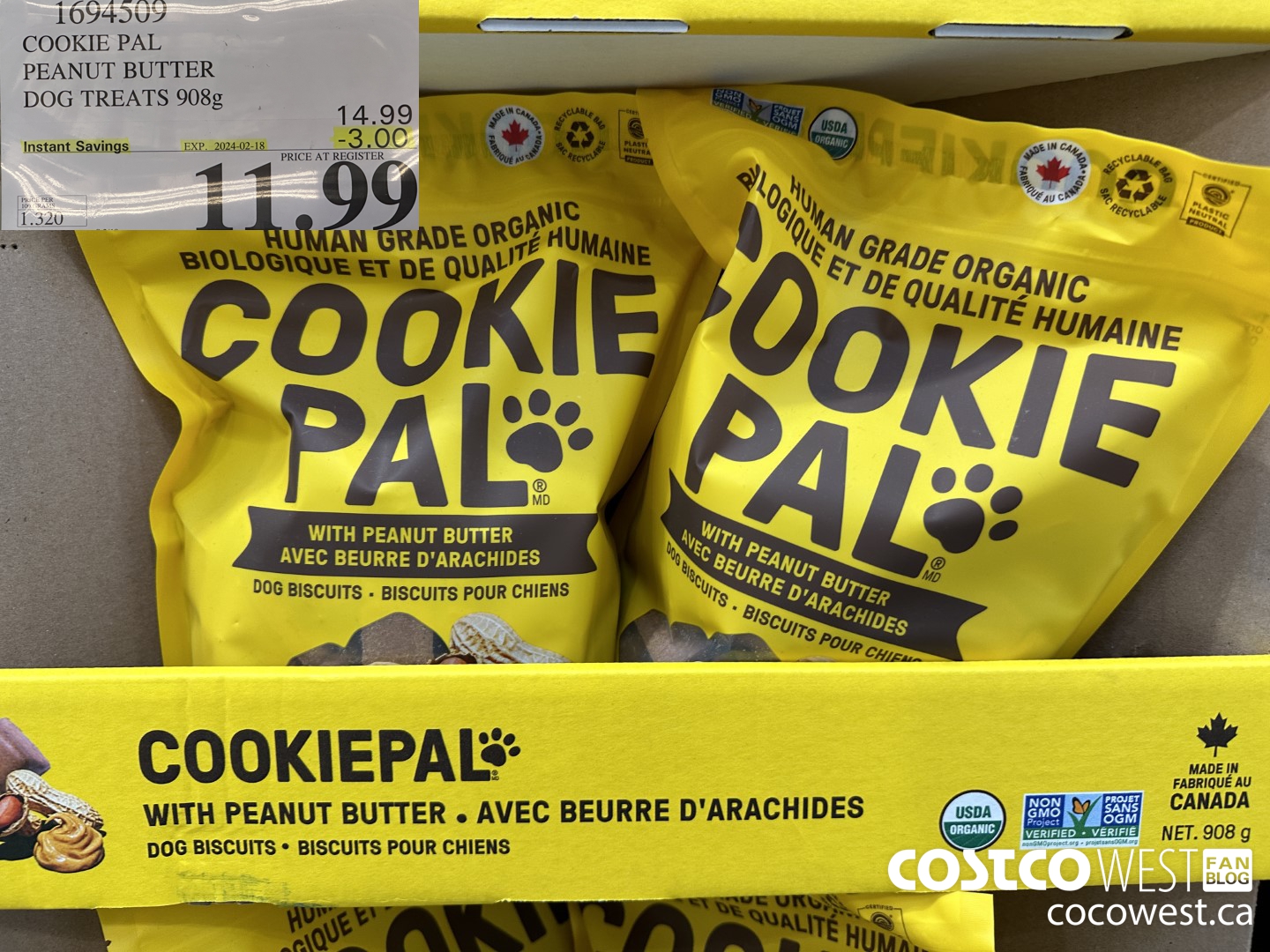 1694509 COOKIE PAL PEANUT BUTTER DOG TREATS 908G ($3.00 INSTANT SAVINGS EXPIRES ON 2024-02-18) $11.99