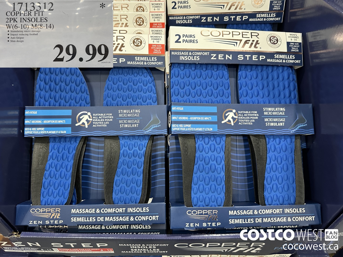 1713312 COPPER FIT INSOLES 2PK W(6-10) M(8-14) $29.99