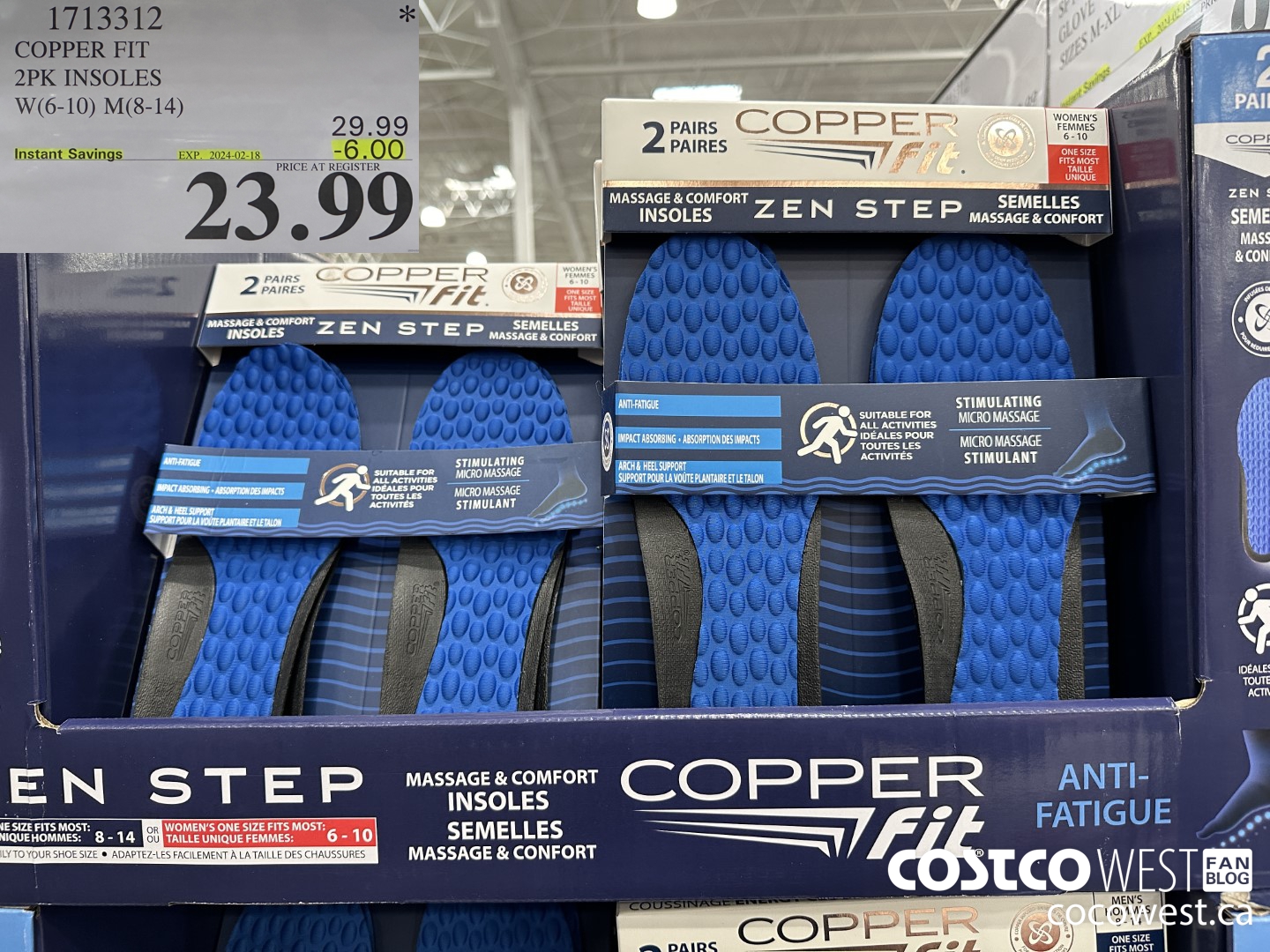 1713312 COPPER FIT INSOLES 2PK W(6-10) M(8-14) ($6.00 INSTANT SAVINGS EXPIRES ON 2024-02-18) $23.99